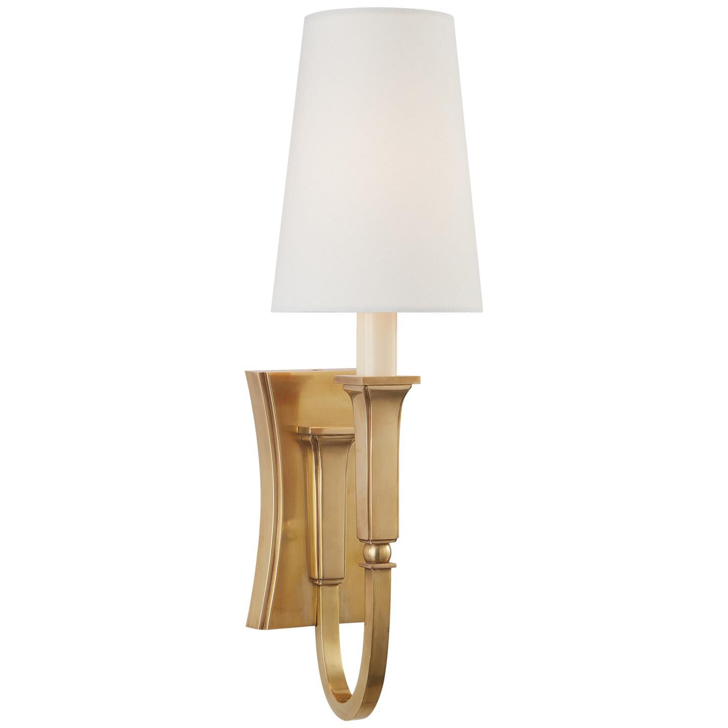 Shown in Hand-Rubbed Antique Brass finish and Linen shade