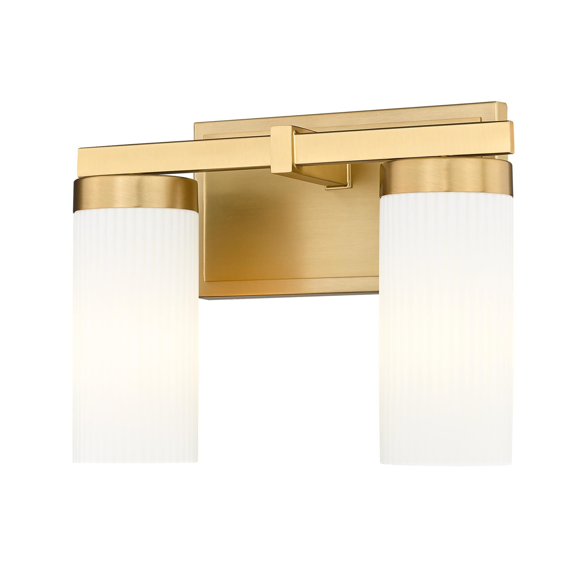Shown in Modern Gold finish and White glass and White shade