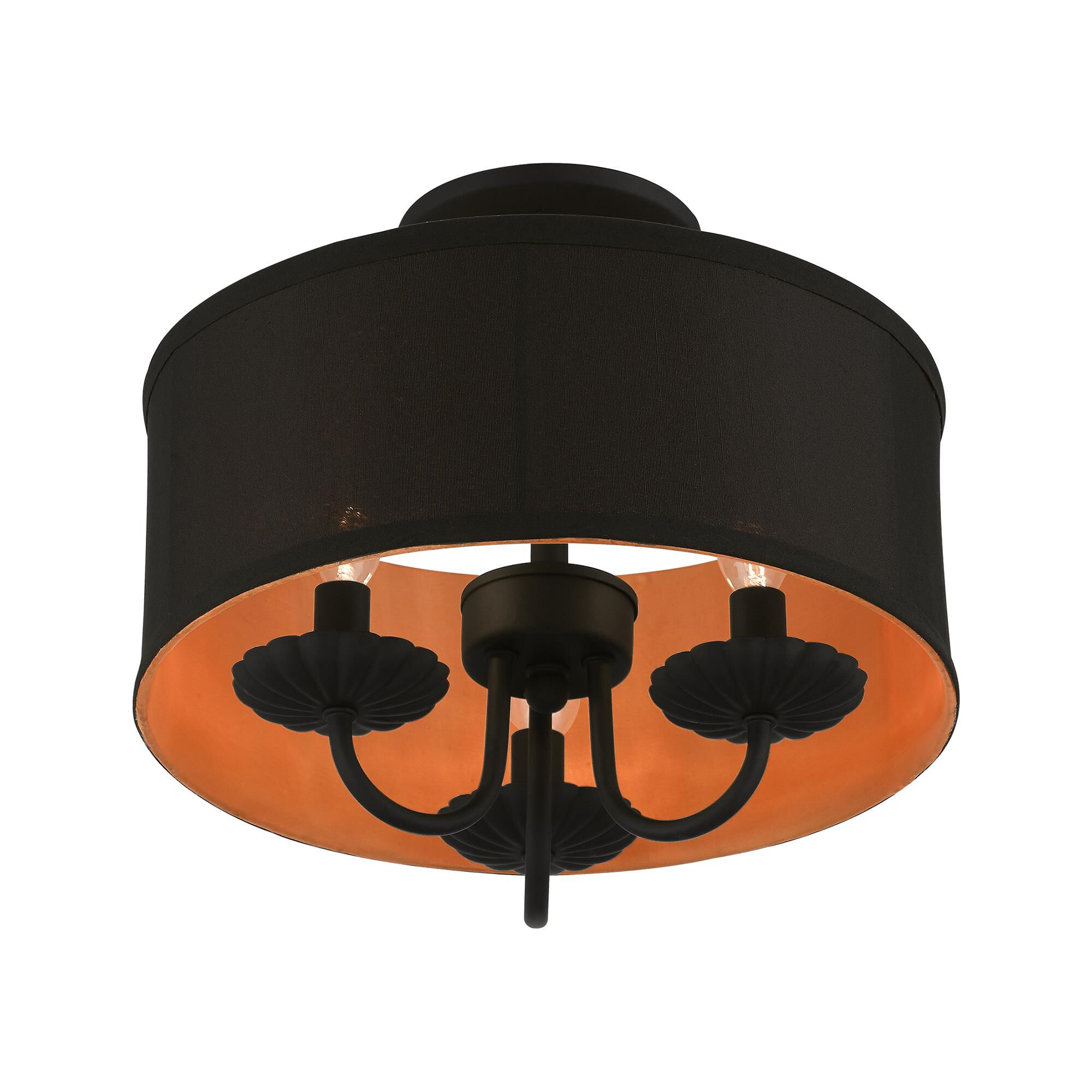 Shown in Black finish and Black Fabric Hardback with Orange Fabric Inside shade