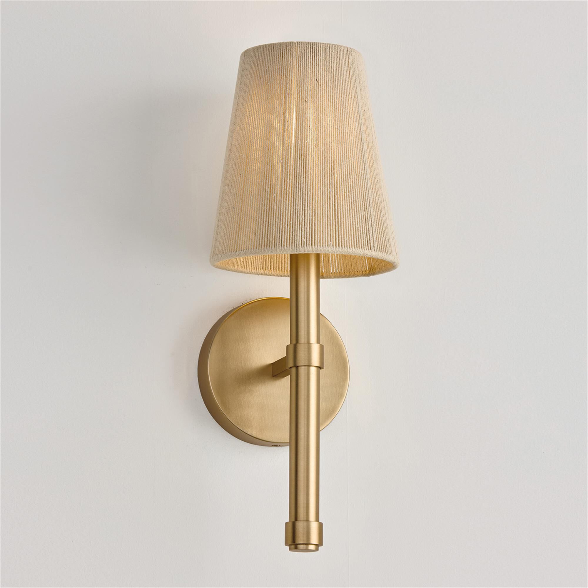 Shown in Matte Brass finish and Bleached Natural Rope shade