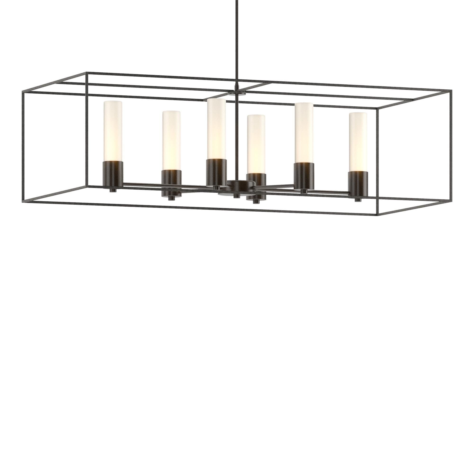 Shown in Oil Rubbed Bronze finish and Opal glass and Natural Iron accent