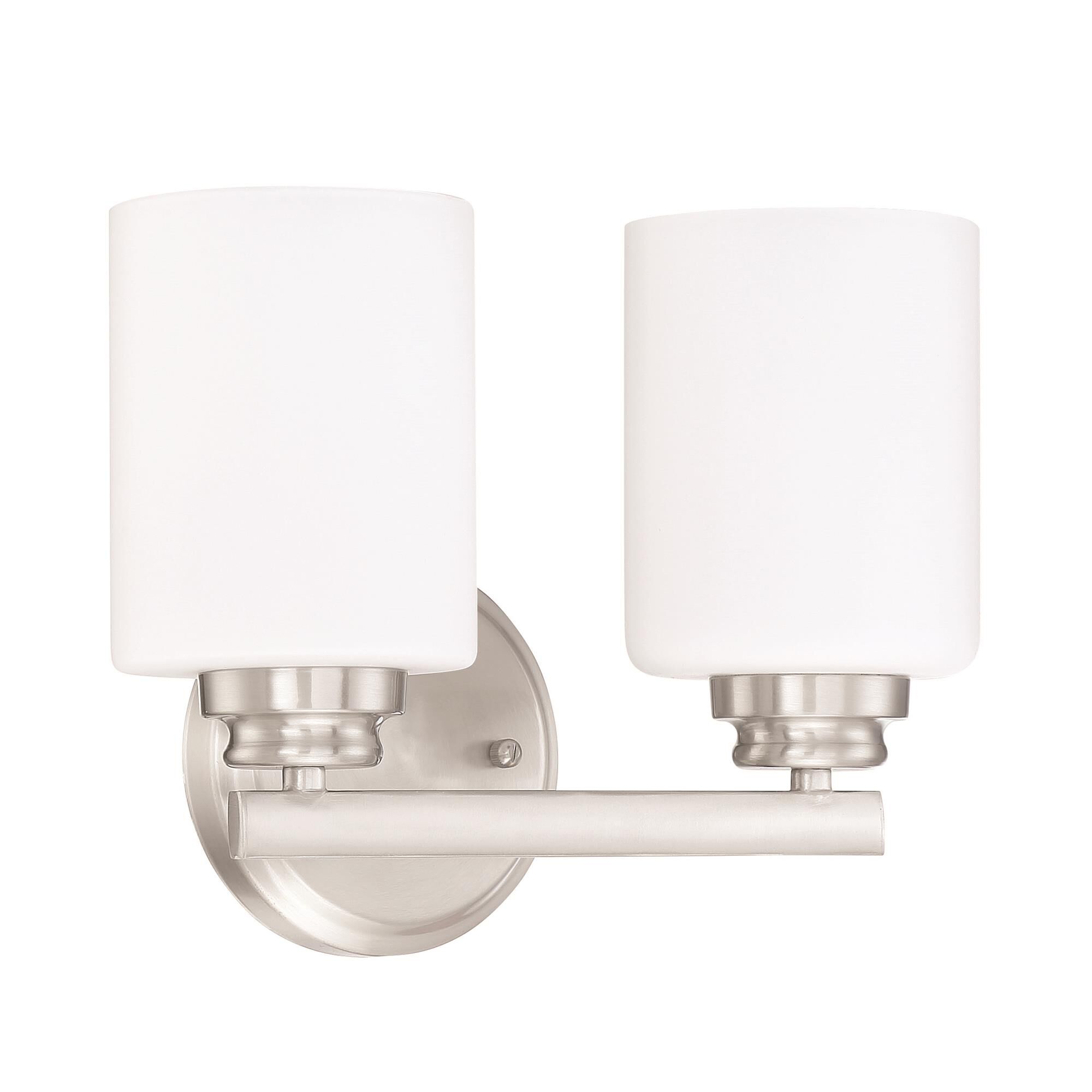 Shown in Brushed Polished Nickel finish and White Frosted glass and Glass shade