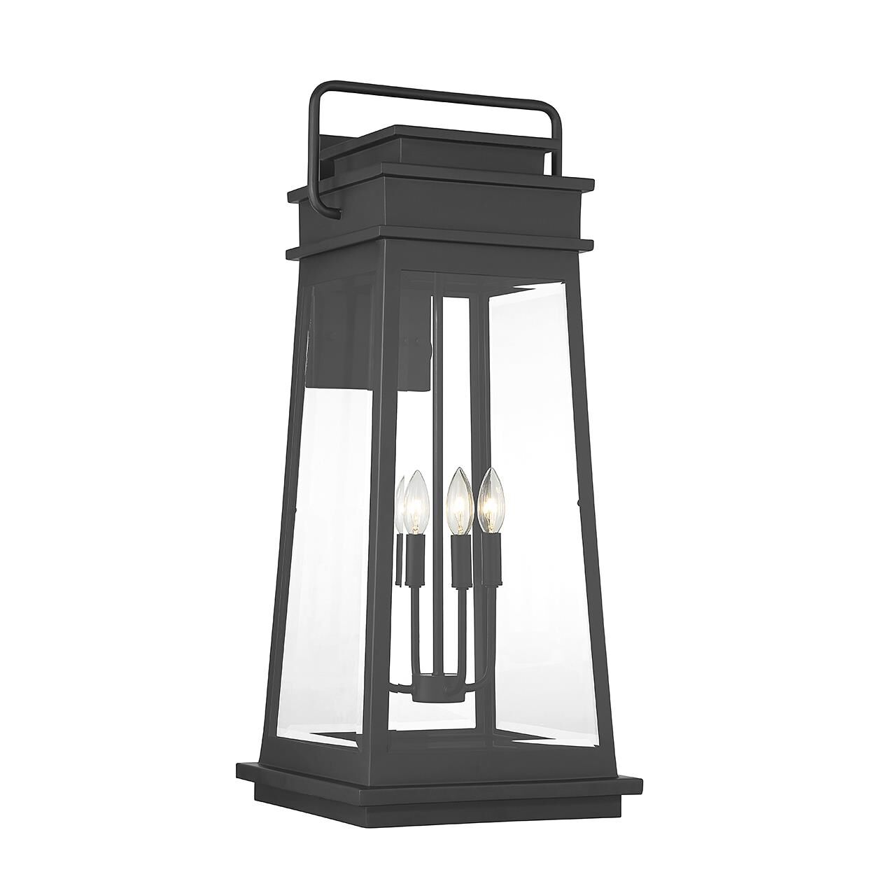 Shown in Matte Black finish and Clear Beveled glass and Glass shade