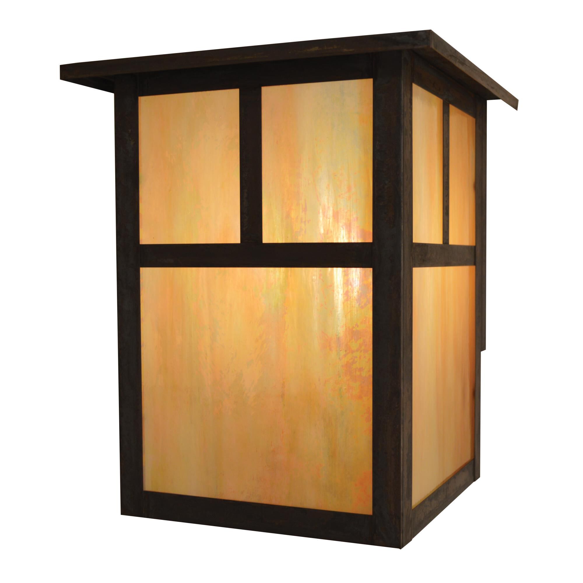 Shown in Mission Brown finish and Gold White Iridescent glass and T-Bar Overlay accent