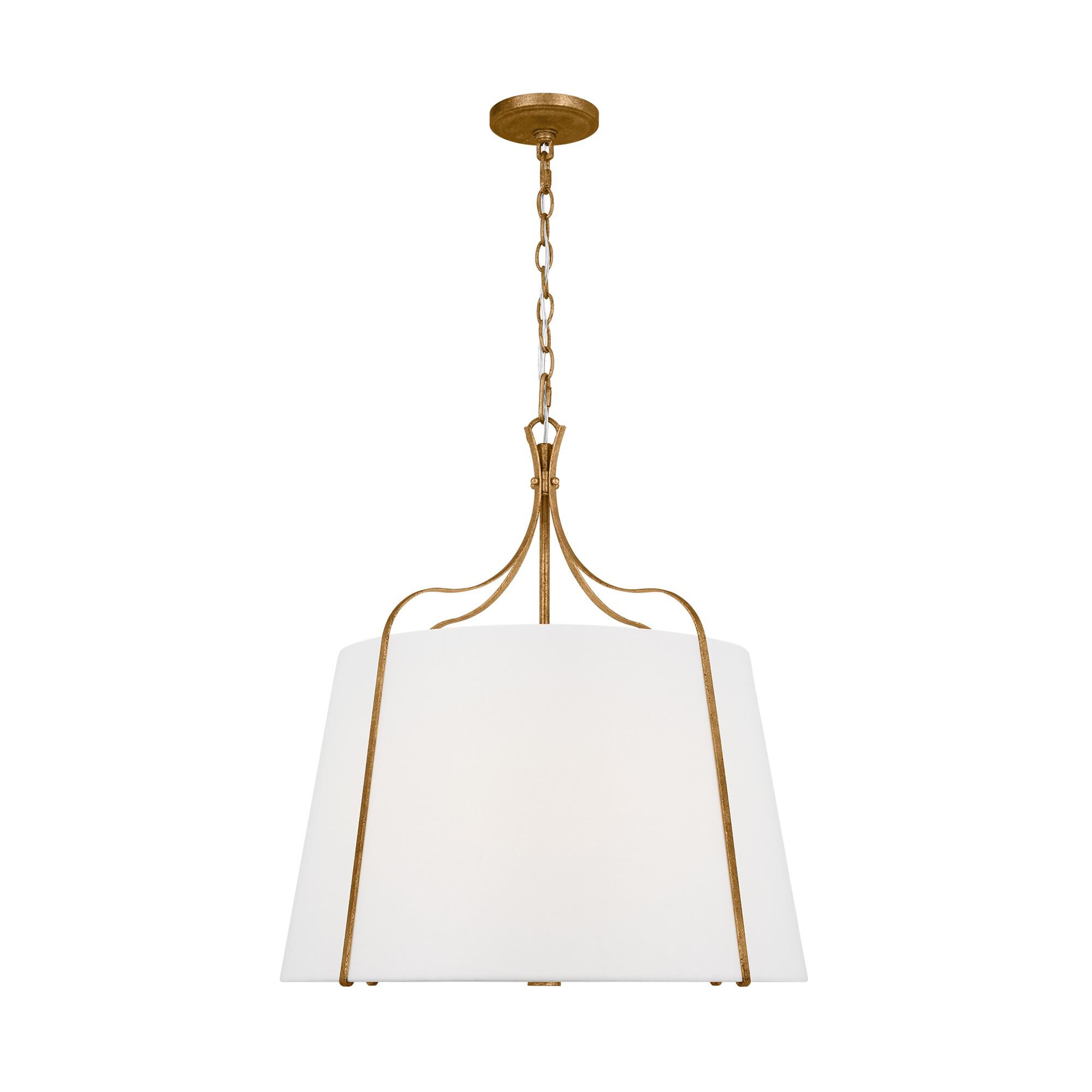 Shown in Antique Gild finish and White LinenLinen shade