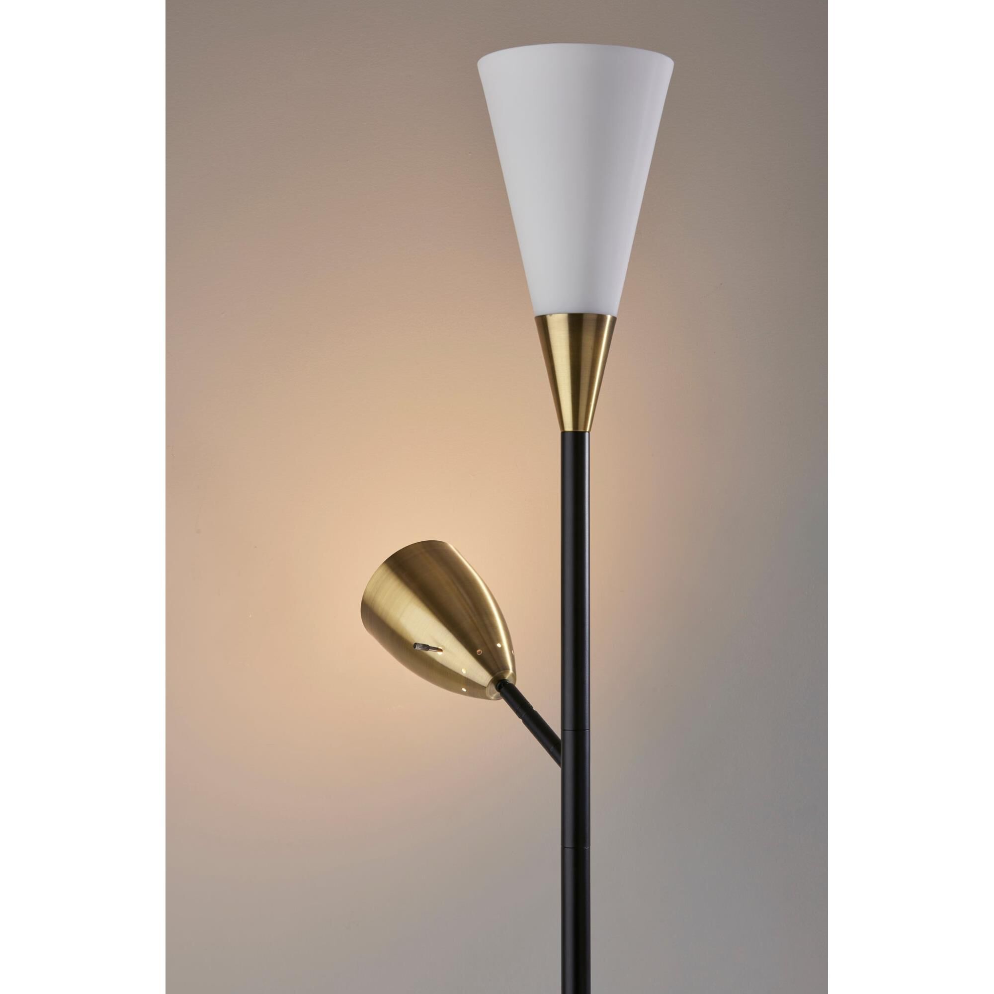 Shown in Black W. Antique Brass Accents finish and X glass and Frosted Glass shade