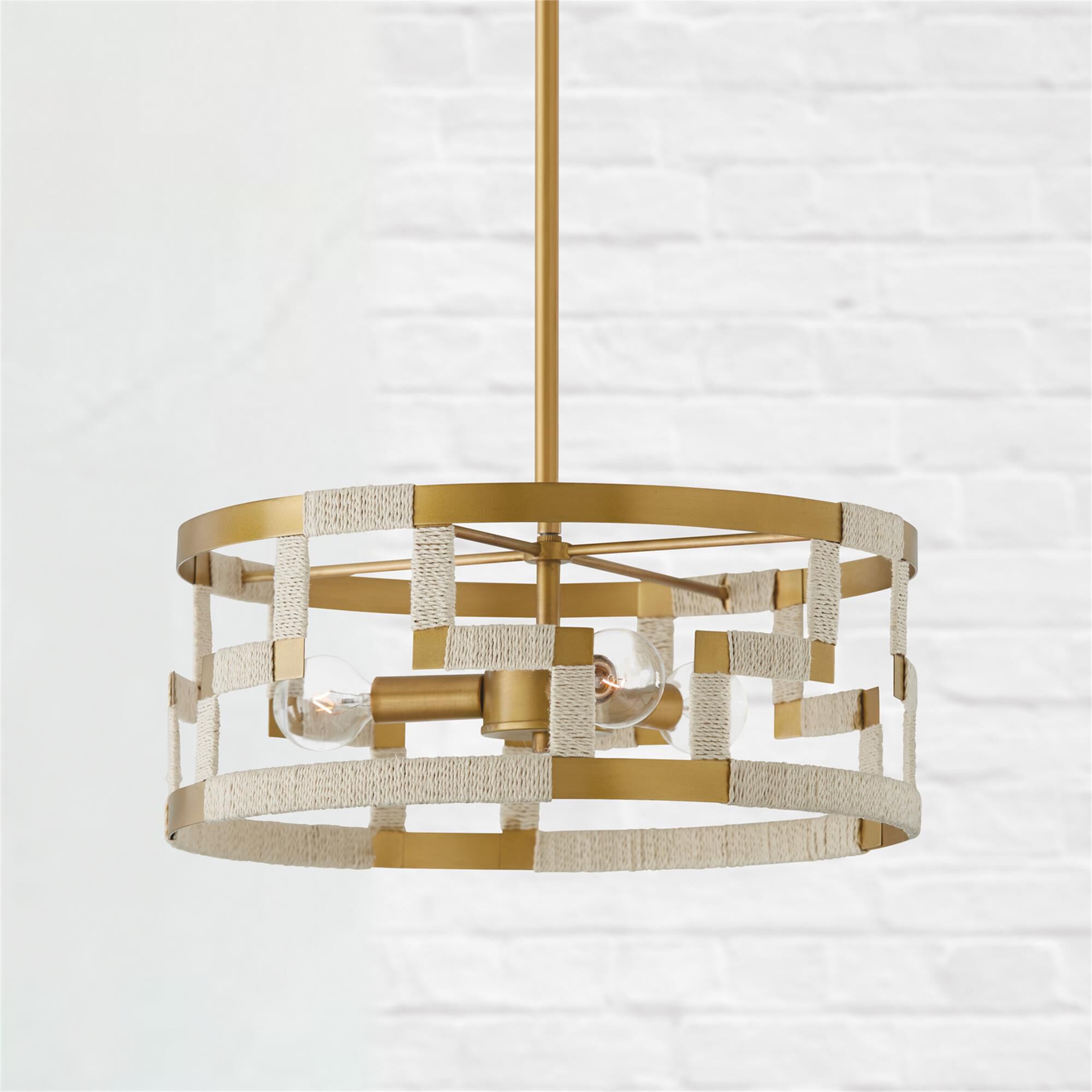 Shown in Bleached Natural Jute And Patinaed Brass finish