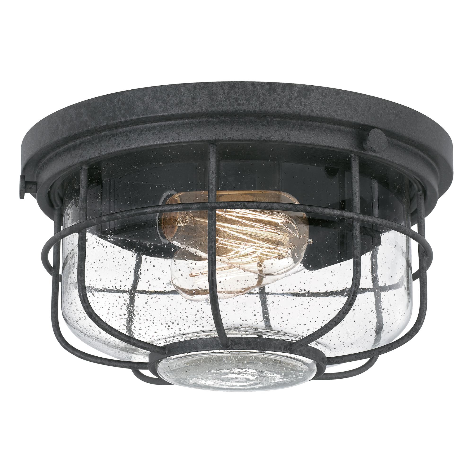 Shown in Distressed Iron finish and Clear Seedy glass