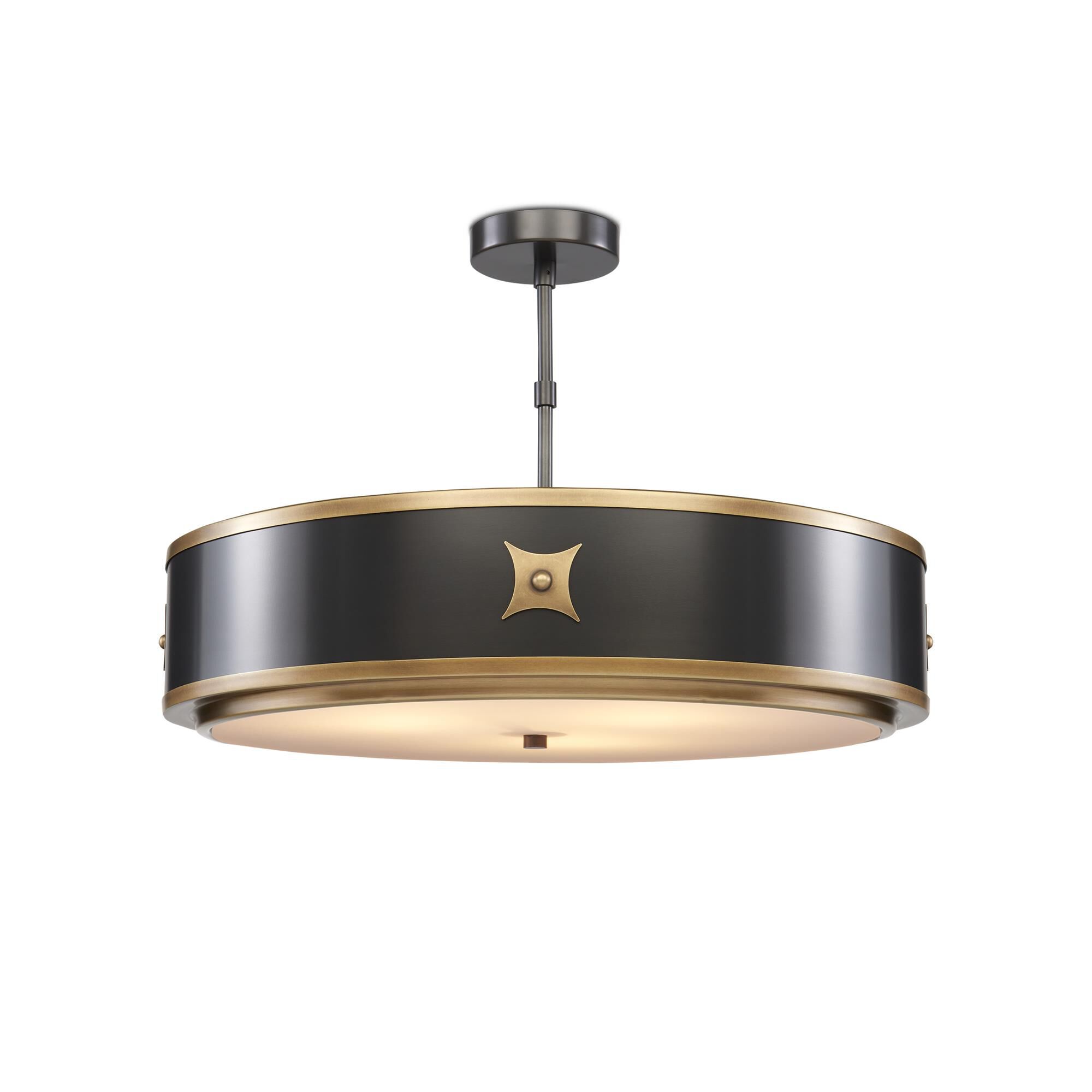 Shown in Satin Black-Antique Brass-White finish