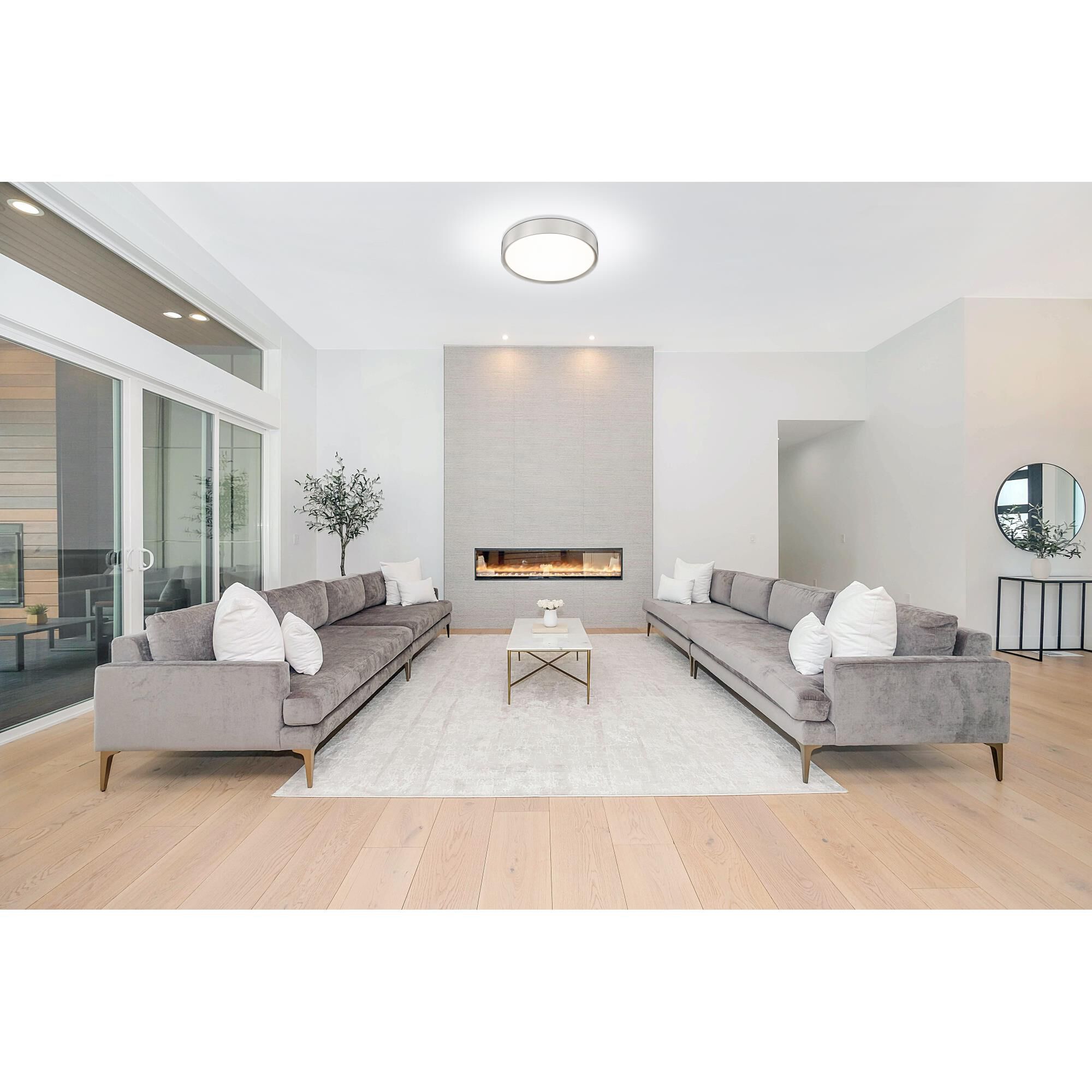 Shown in Brushed Nickel finish and Frosted glass and Frosted shade