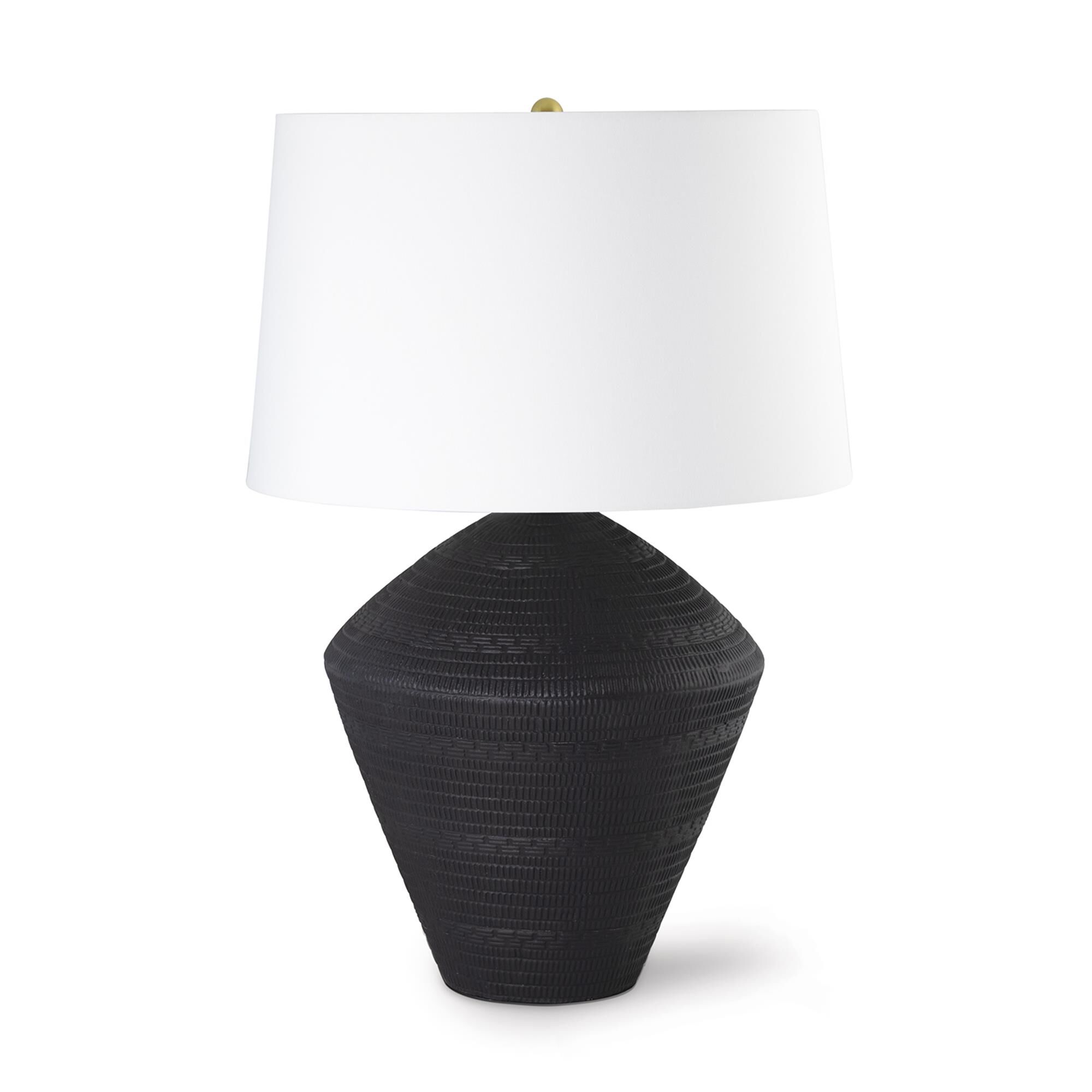 Shown in Black finish and Linen shade