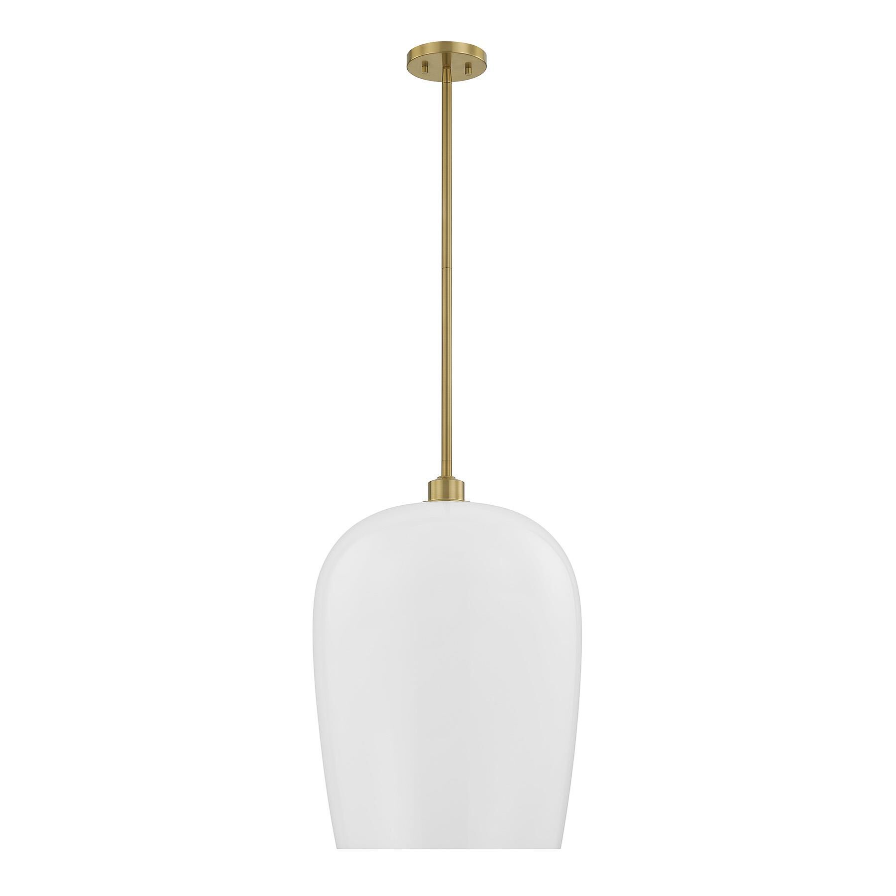 Shown in Warm Brass finish and White Opal glass