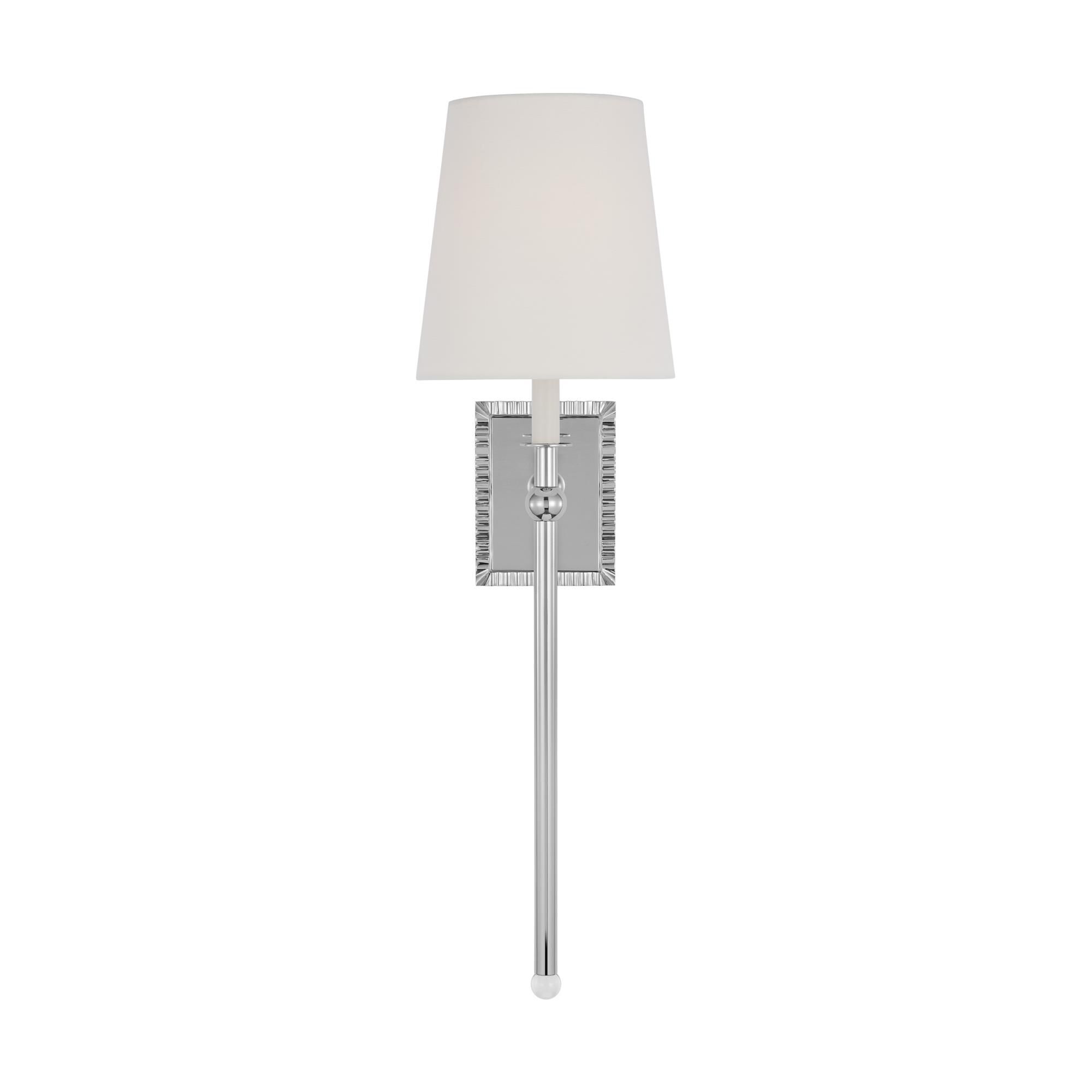 Shown in Polished Nickel finish and White Linen shade