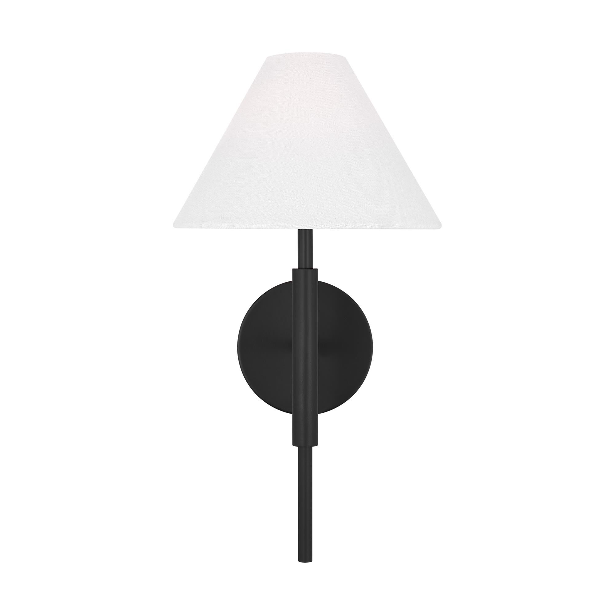 Shown in Midnight Black finish and White Linen Fabric shade