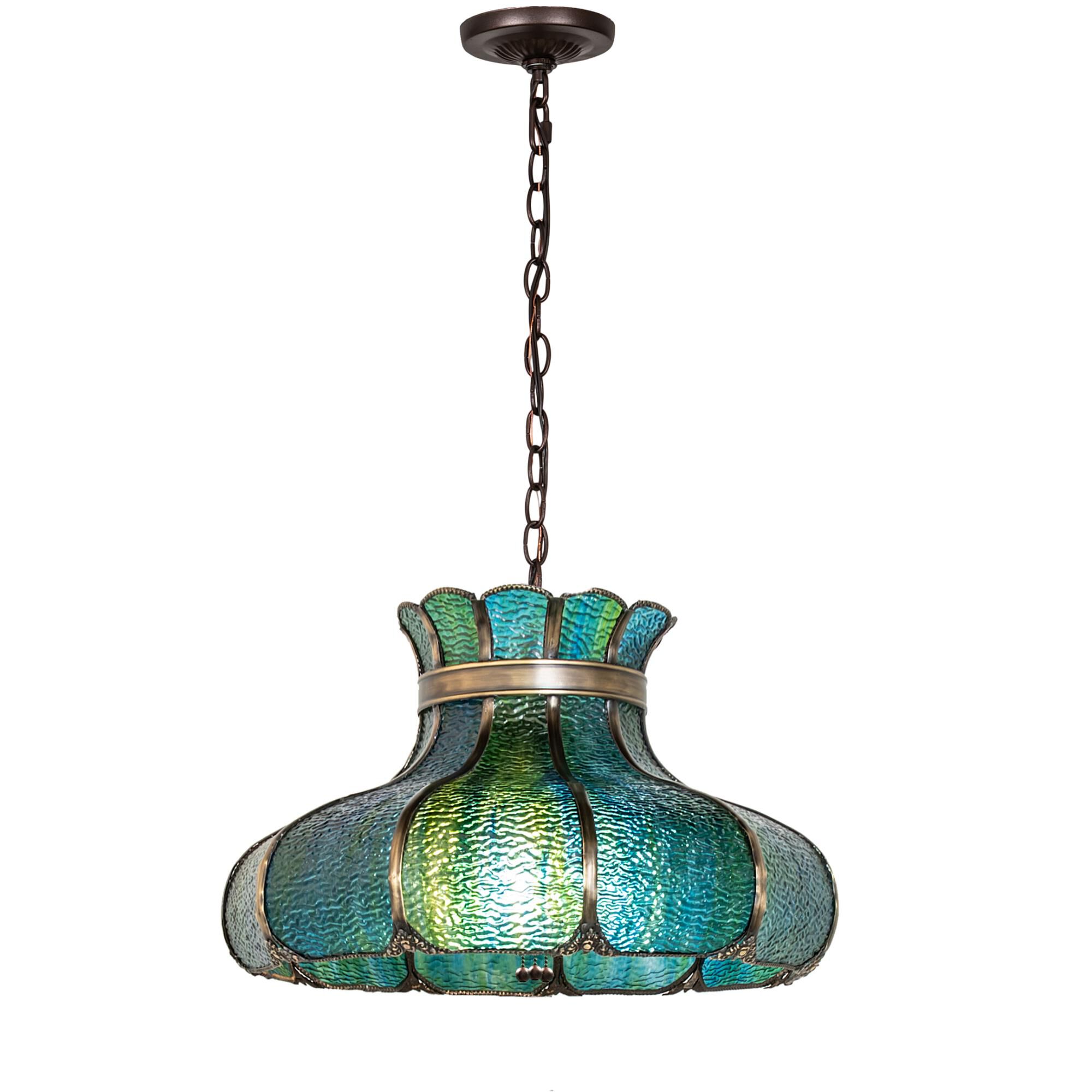 Shown in Antique Finish finish and Blue glass