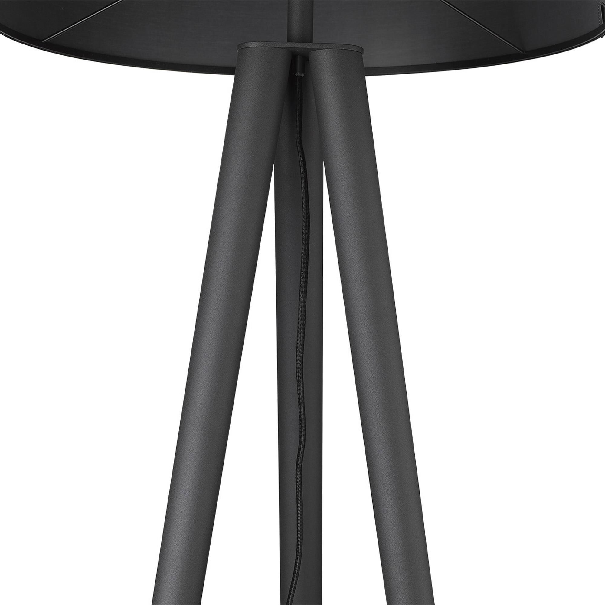 Shown in Matte Black finish and Black glass and Black Fabric Drum shade
