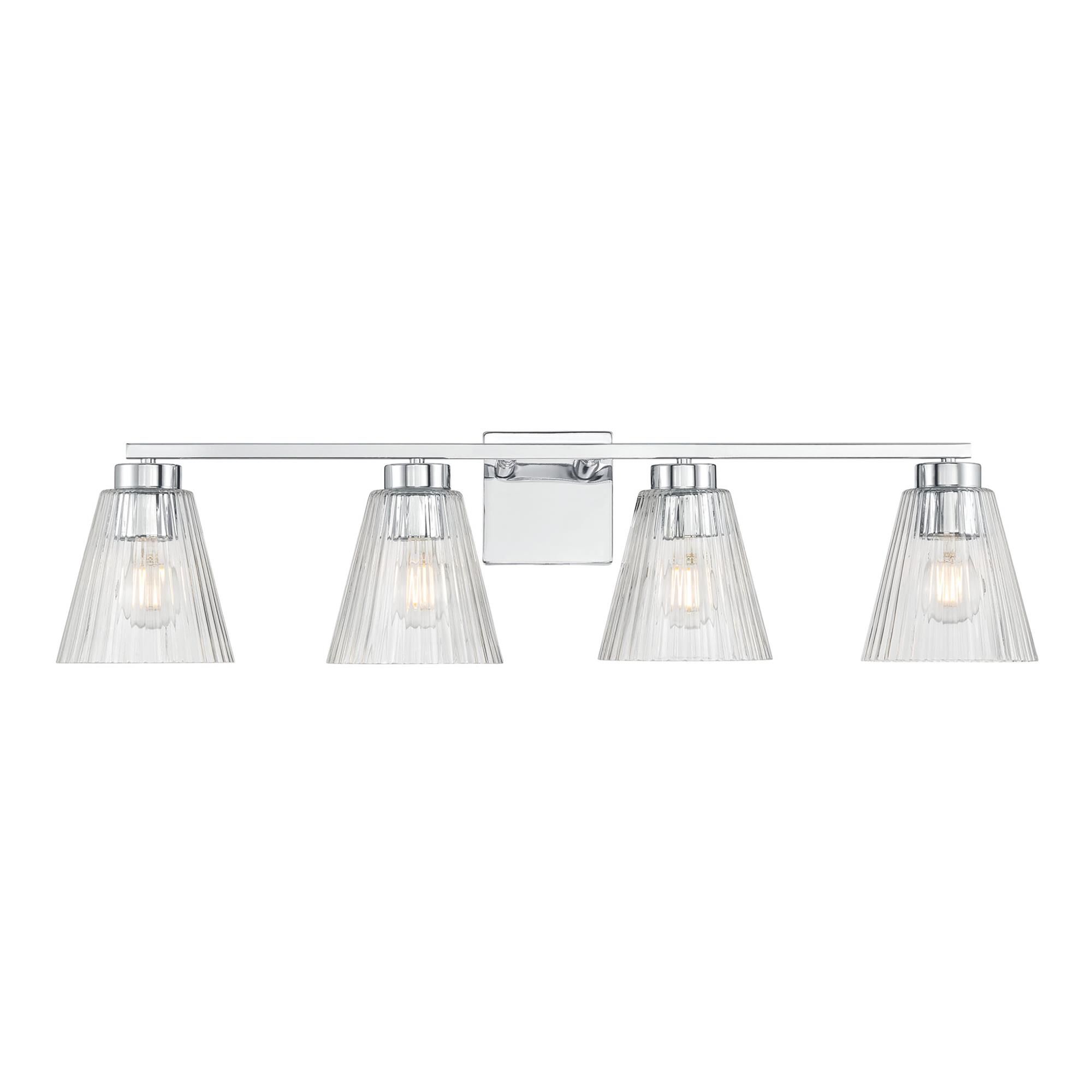 Shown in Chrome finish and Clear Striated glass