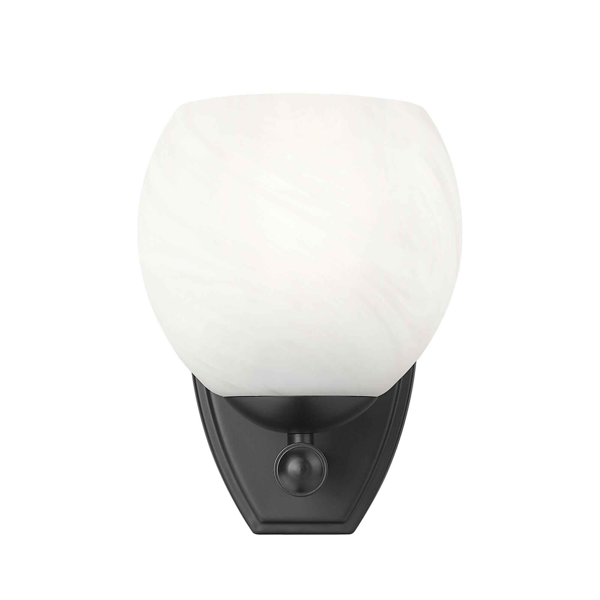 Shown in Matte Black finish and Feathered White glass