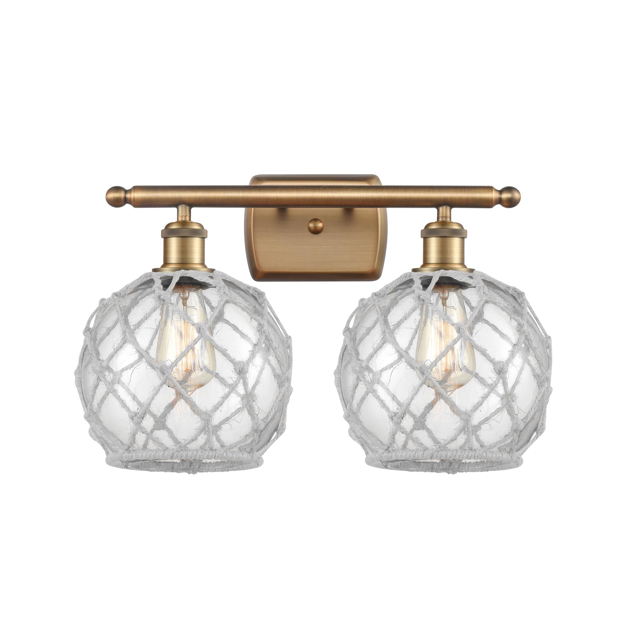 Shown in Brushed Brass finish and Sphere glass and Glass And Rope shade