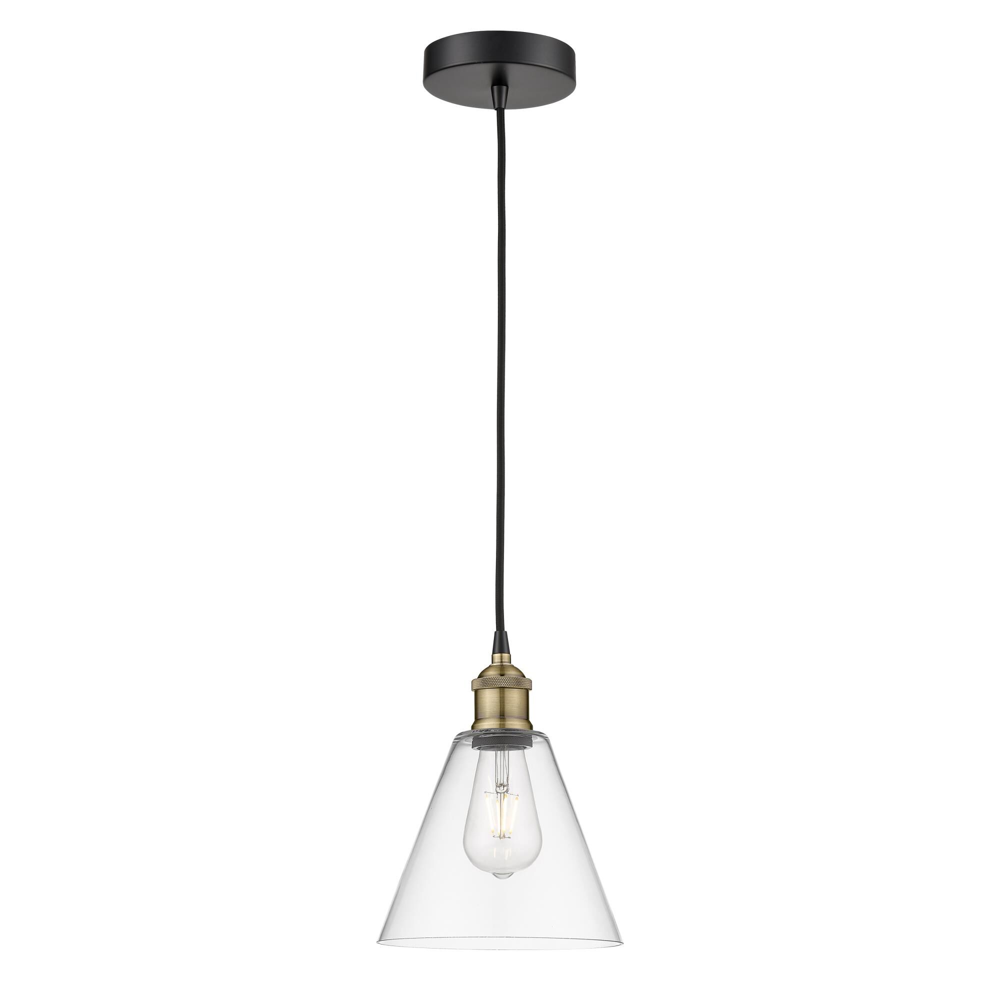 Shown in Black Antique Brass finish and Clear glass