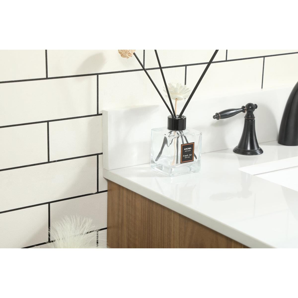 Shown in Walnut Brown finish and With Backsplash accent
