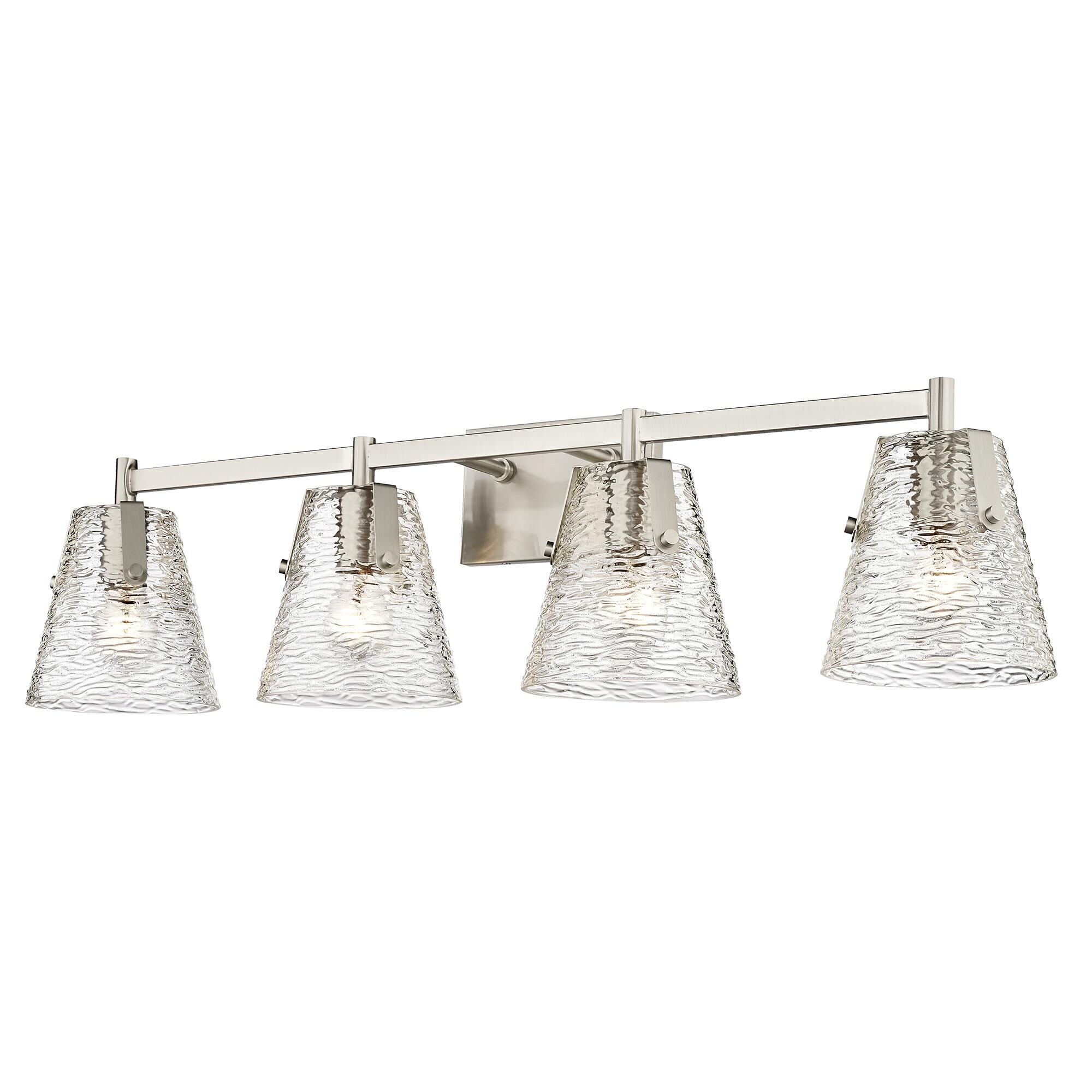 Shown in Brushed Nickel finish and Clear Ribbed glass