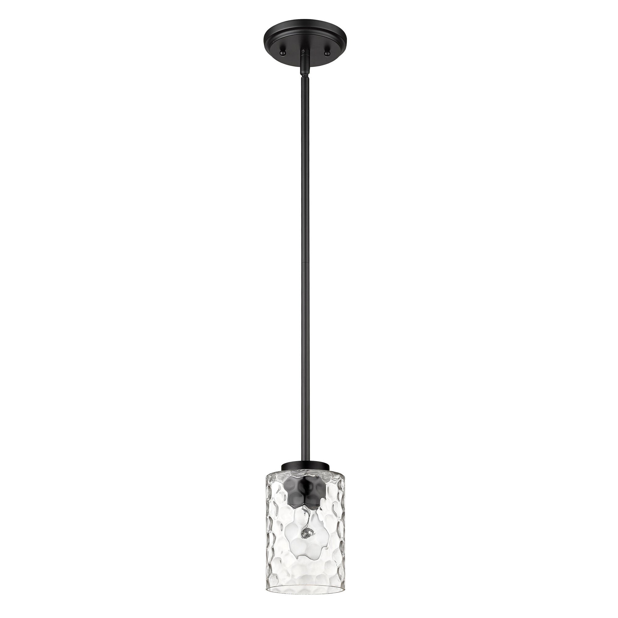 Shown in Matte Black finish and Clear glass and Clear, Optic Cylindrical Glass shade
