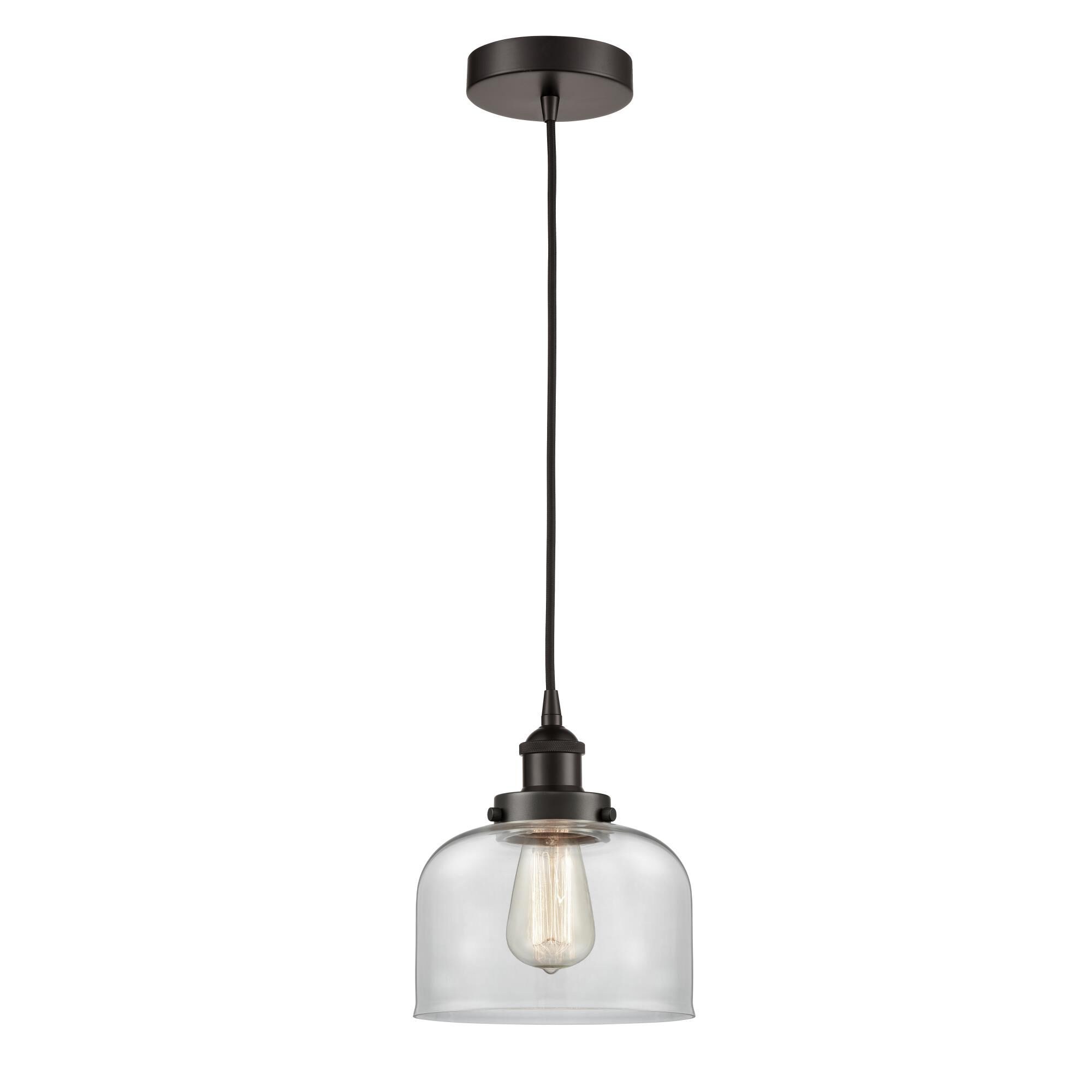 Shown in Oil Rubbed Bronze finish and Clear Large Bell glass