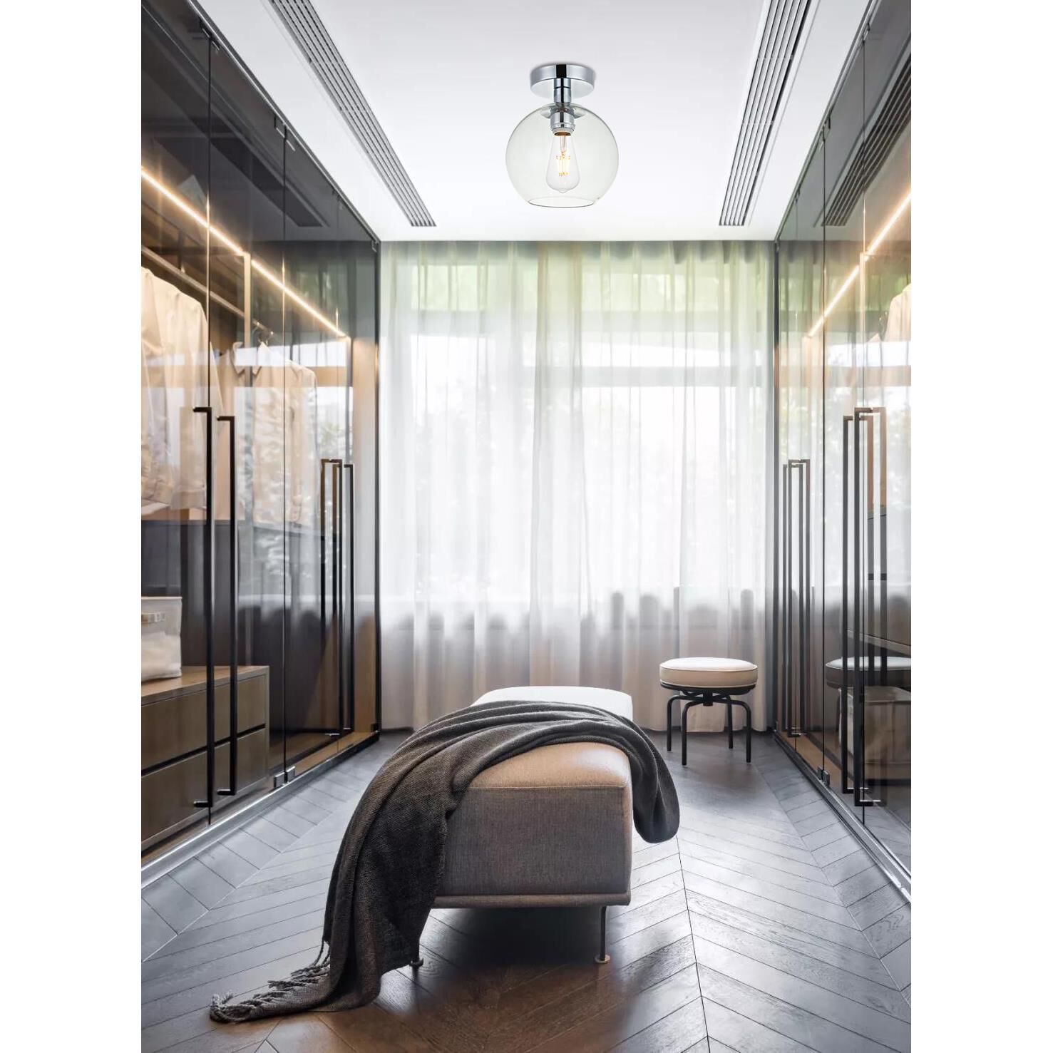 Shown in Chrome finish and Clear glass