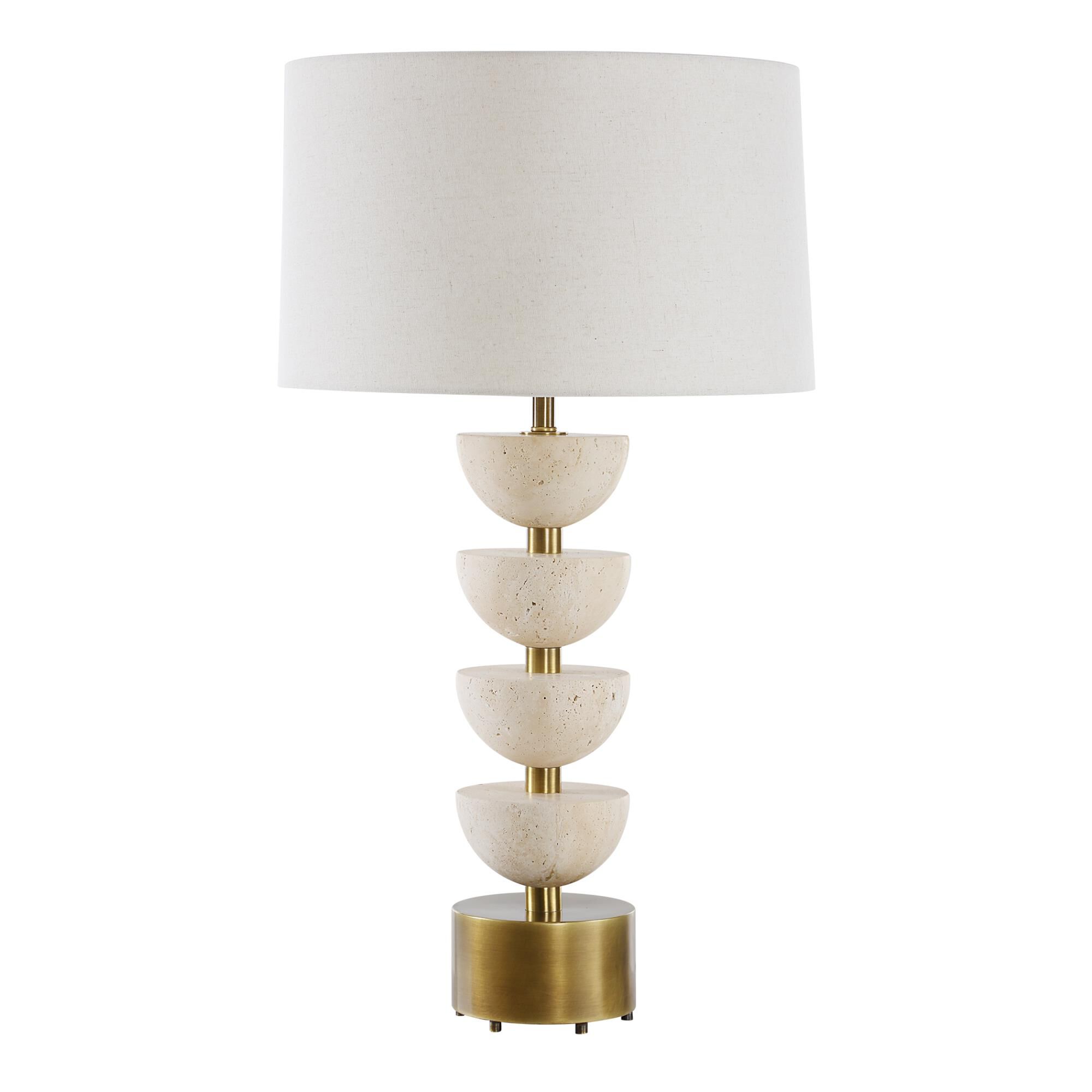 Shown in Brass, Brown and White finish and Round Hardback shade