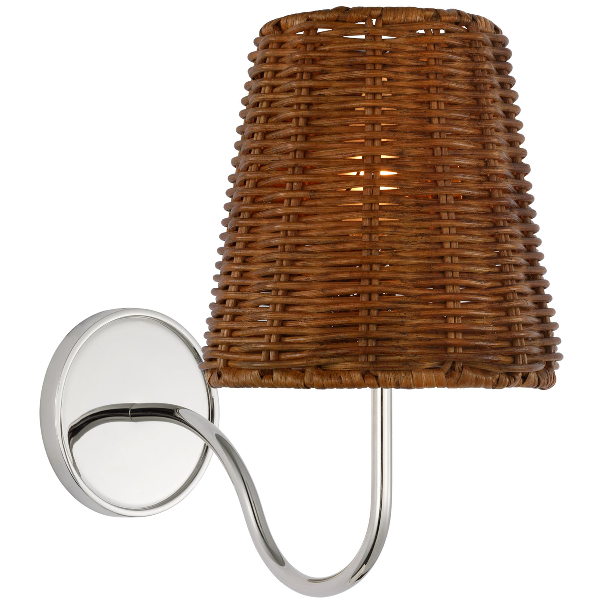 Shown in Polished Nickel finish and Dark Wicker shade