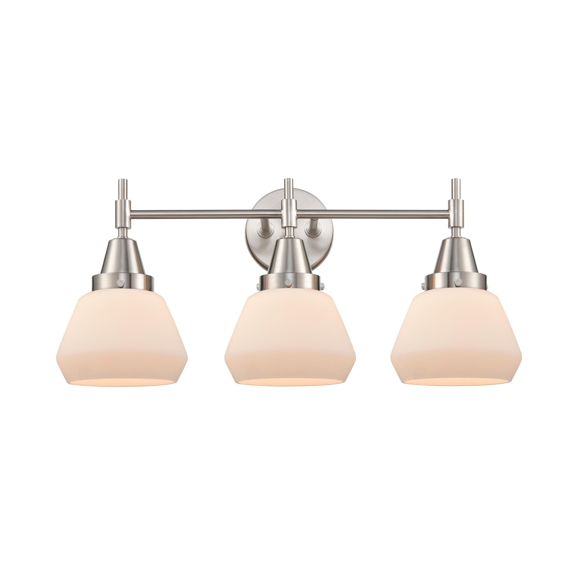 Shown in Satin Nickel finish and Matte White Cased Large Cone glass