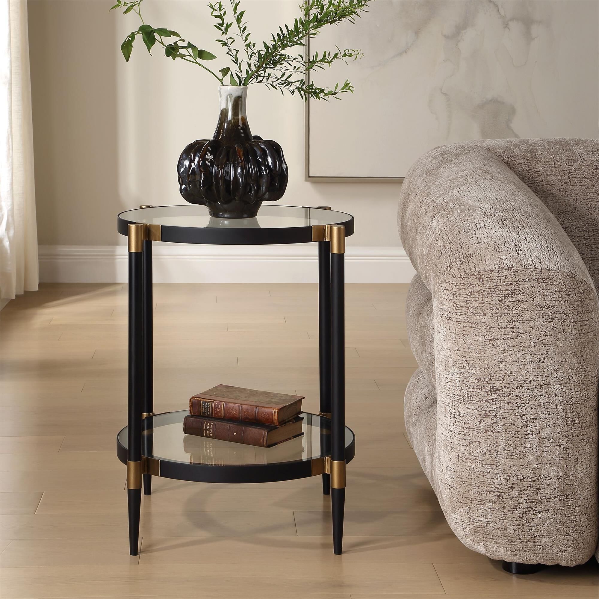 Shown in Black, Gold finish