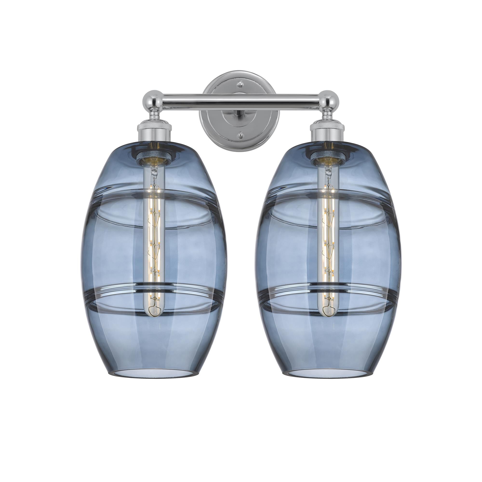 Shown in Polished Chrome finish and Princess Blue glass