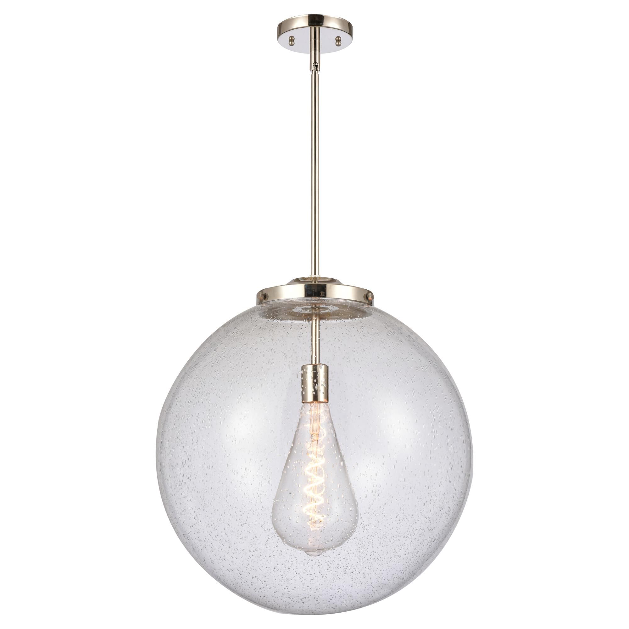 Shown in Polished Nickel finish and Seedy Beacon glass