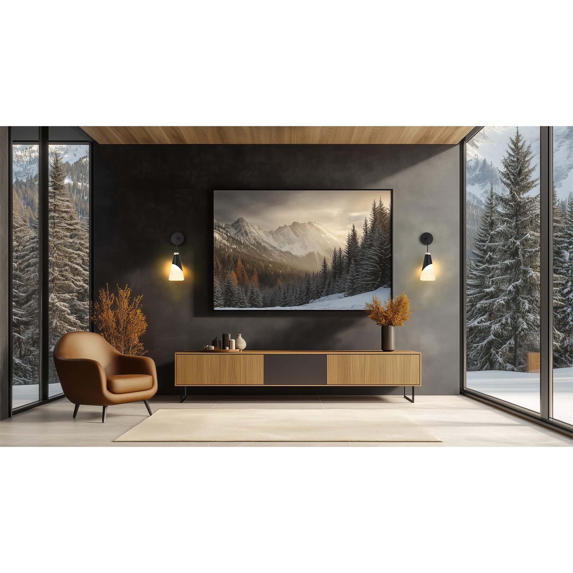 Shown in Matte Black finish and White Swirl glass and White Swirl shade