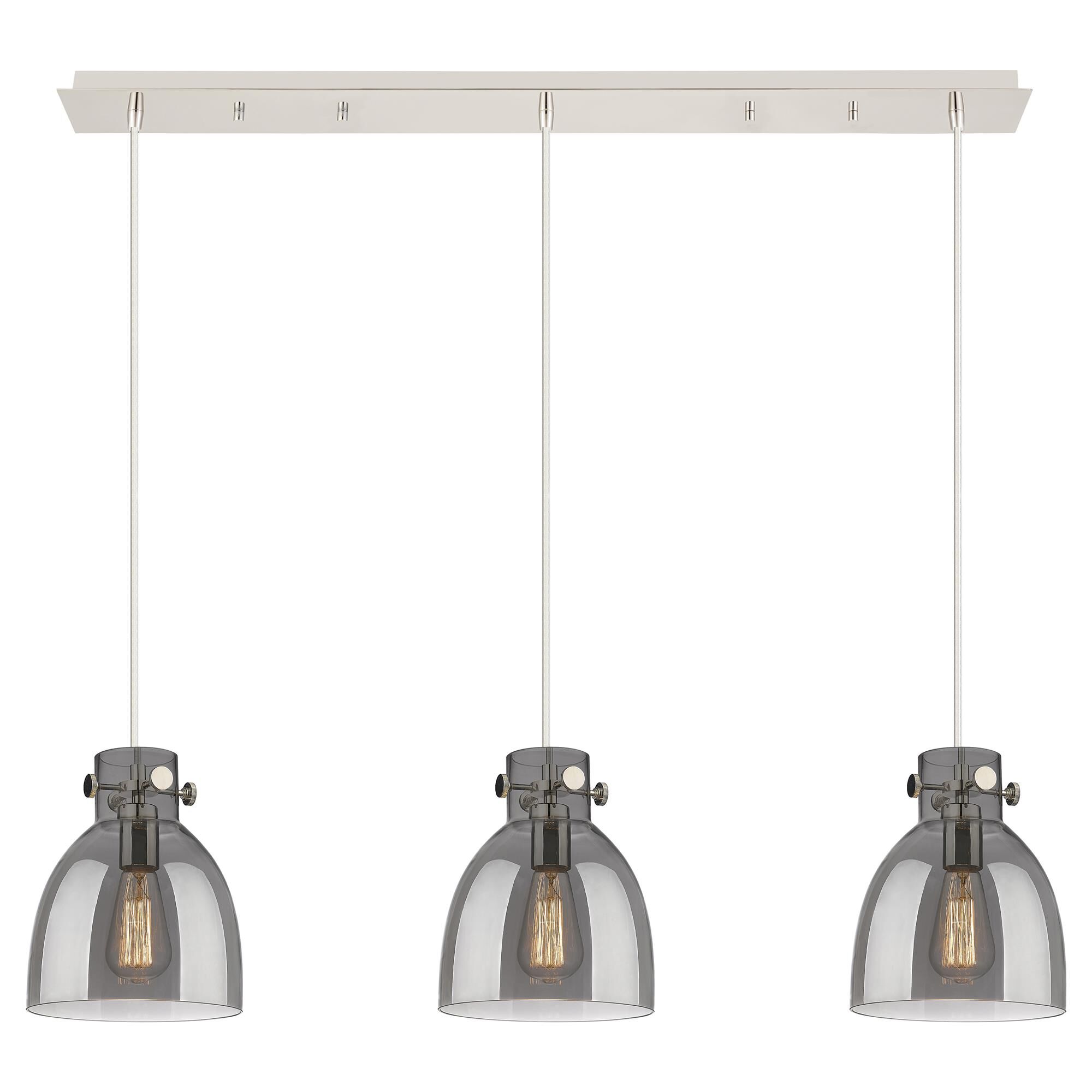 Shown in Polished Nickel finish and Light Smoke glass and Light Smoke Glass shade