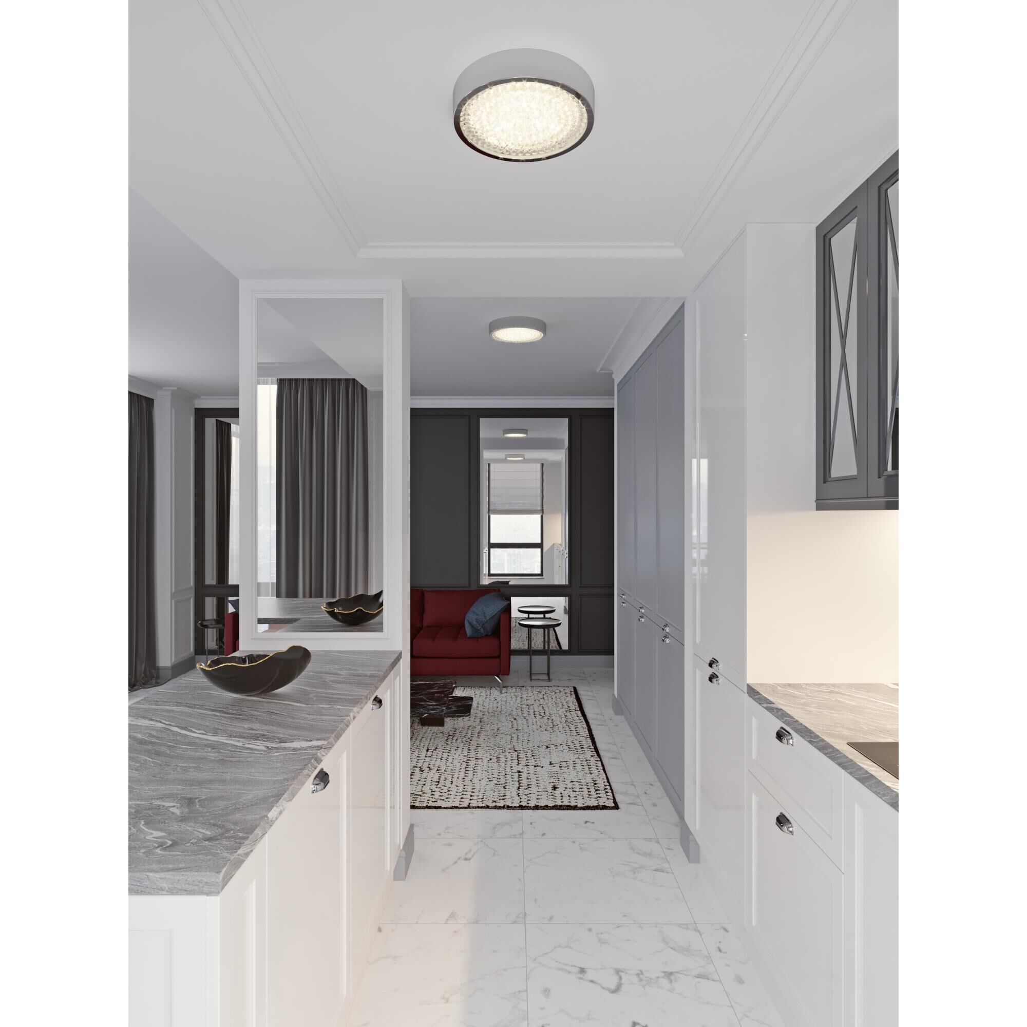 Shown in Polished Chrome finish and Clear Acrylic shade