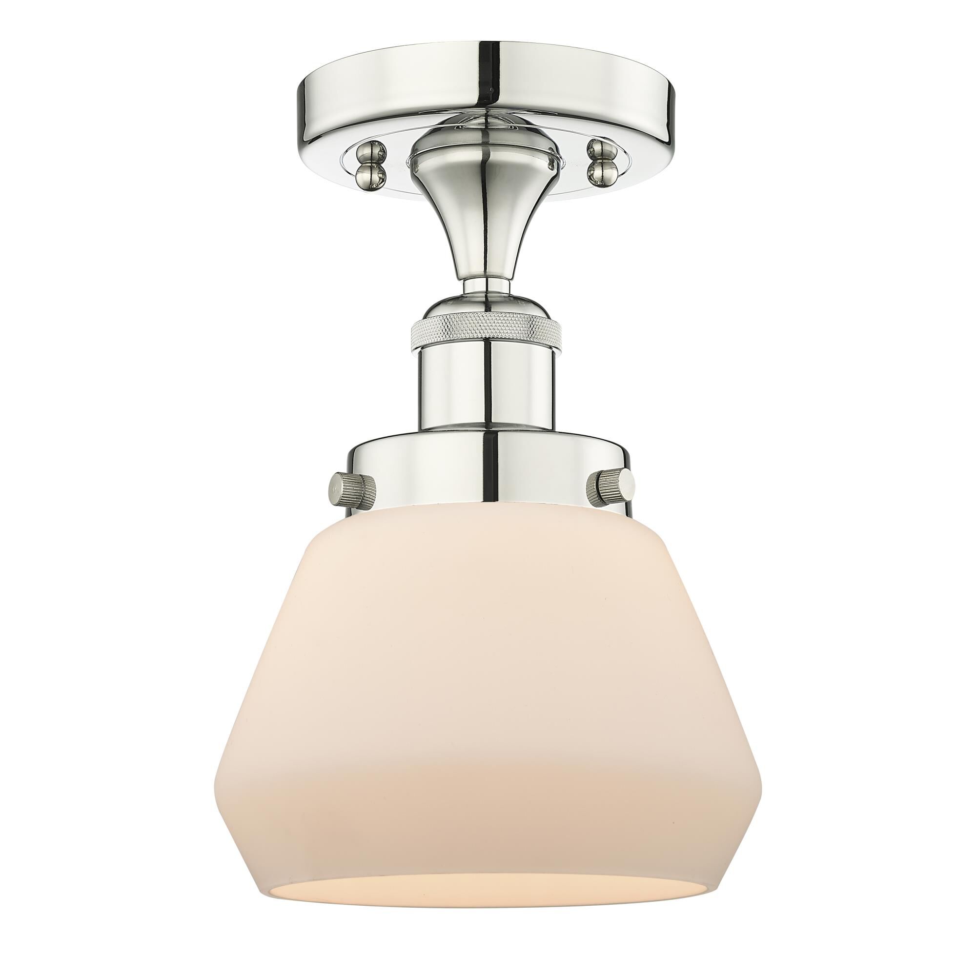 Shown in Polished Nickel finish and Matte White glass