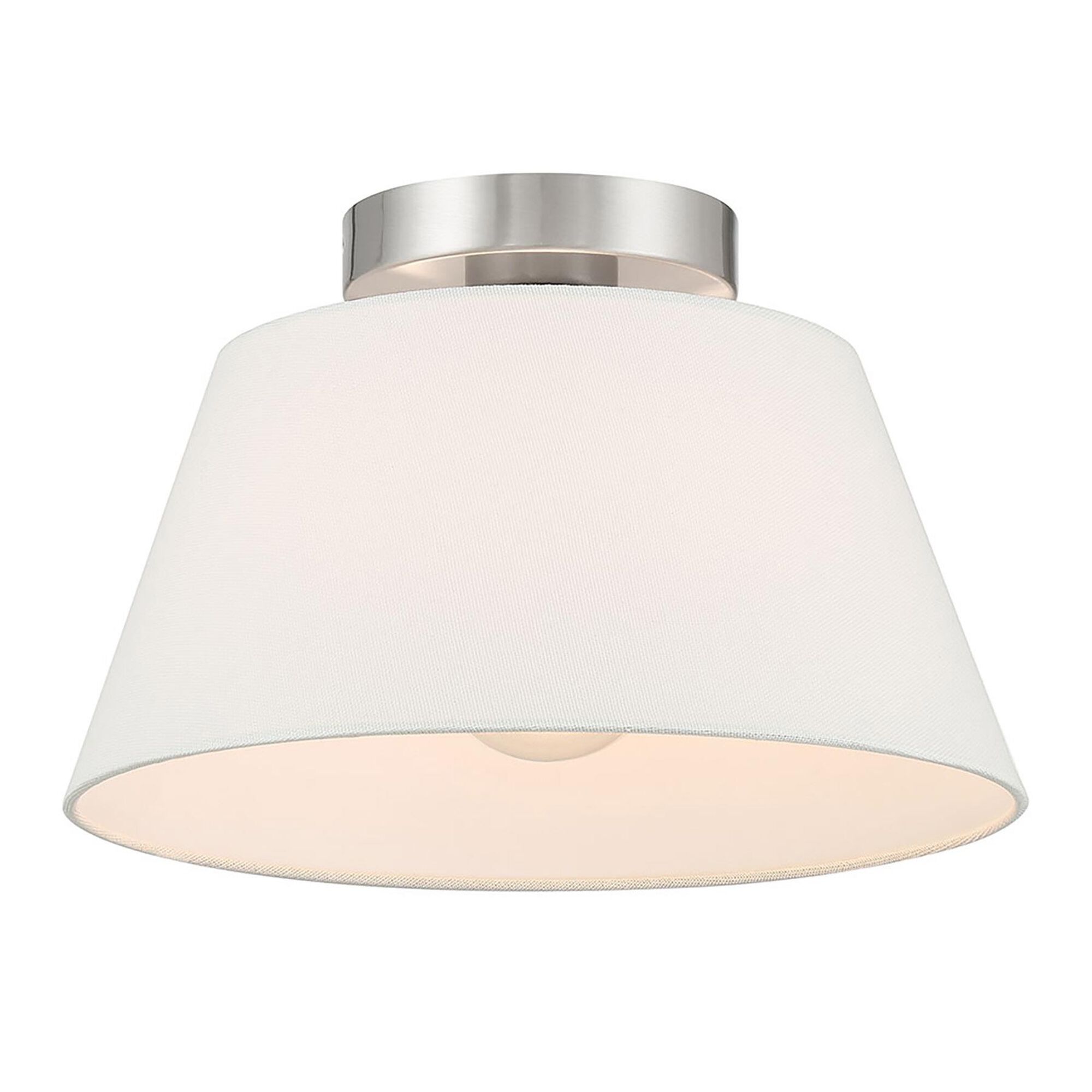 Shown in Brushed Nickel finish and White Linen Fabric shade