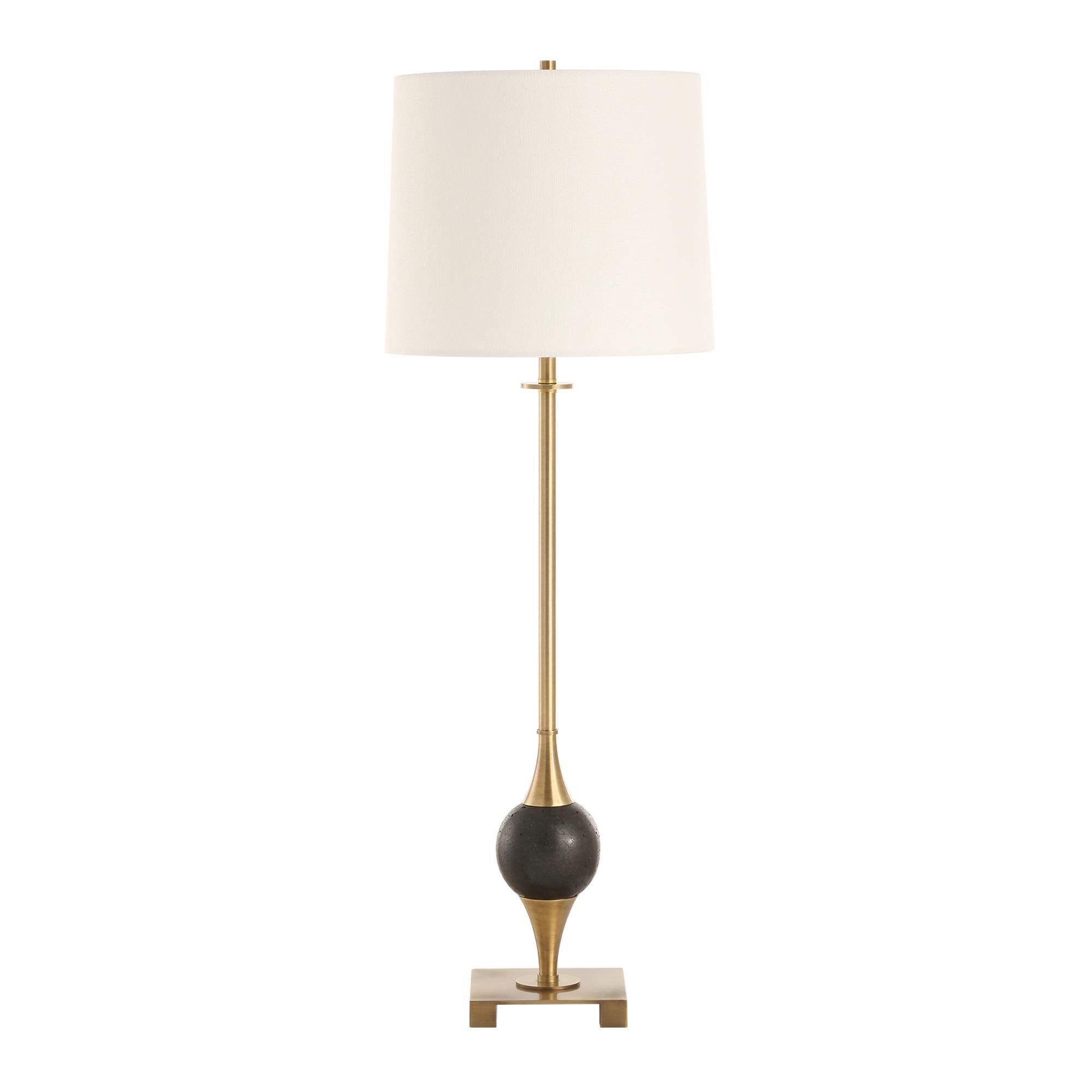 Shown in Black and Brass finish and Bell Drum Hardback shade