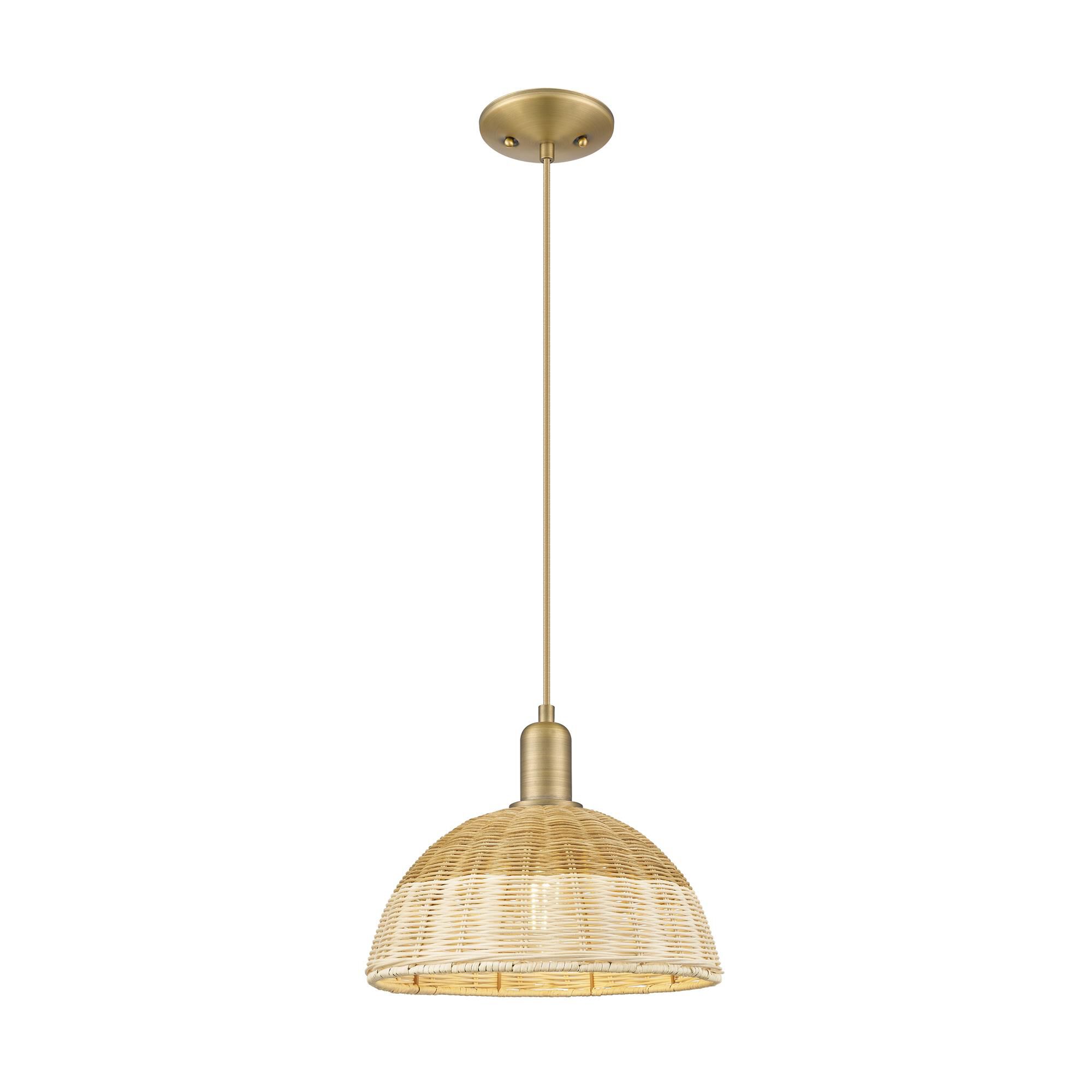 Shown in Brushed Brass finish and Natural shade