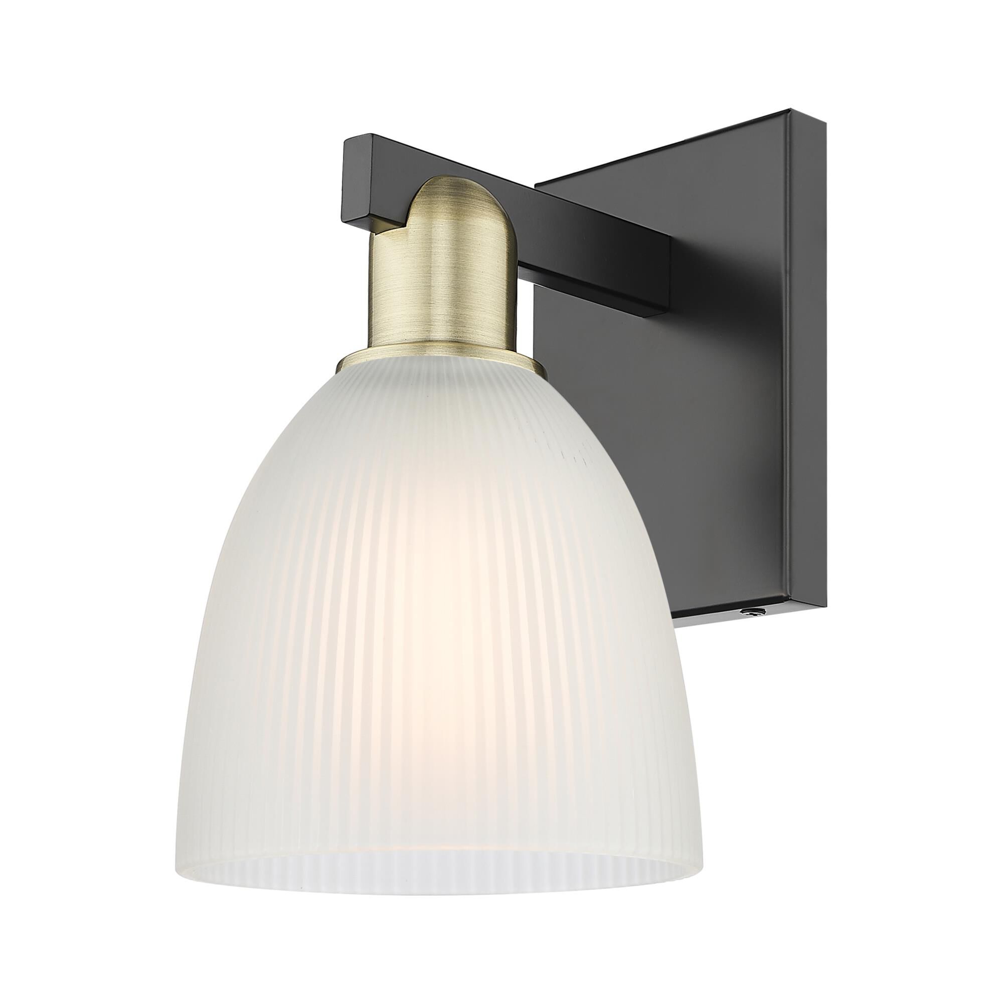 Shown in Black Antique Brass finish and White glass