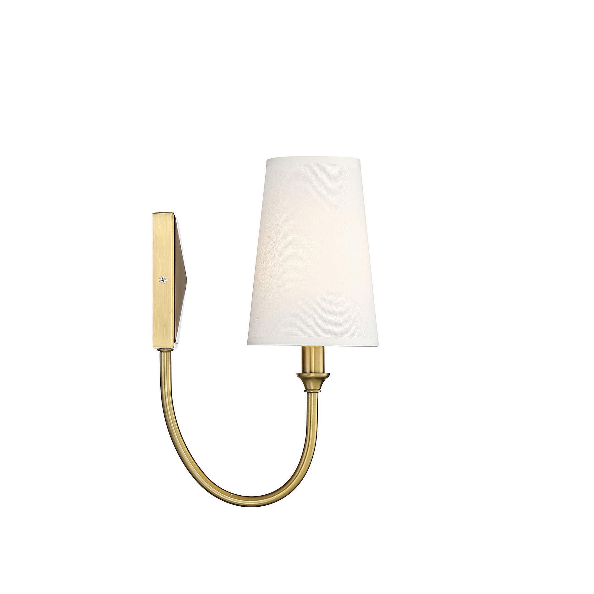 Shown in Warm Brass finish and White Fabric shade