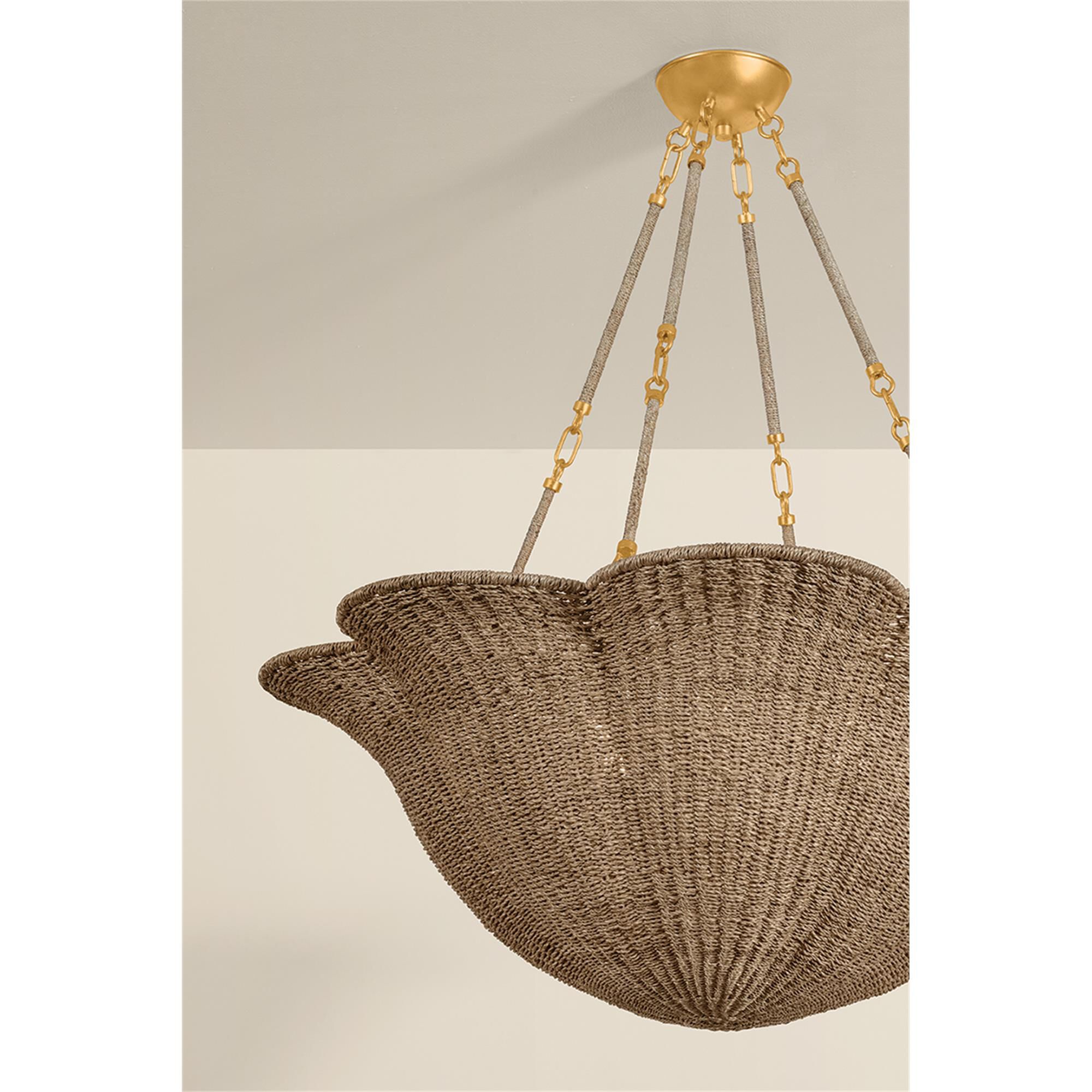 Shown in Vintage Gold Leaf finish and Abaca Natural Woven shade