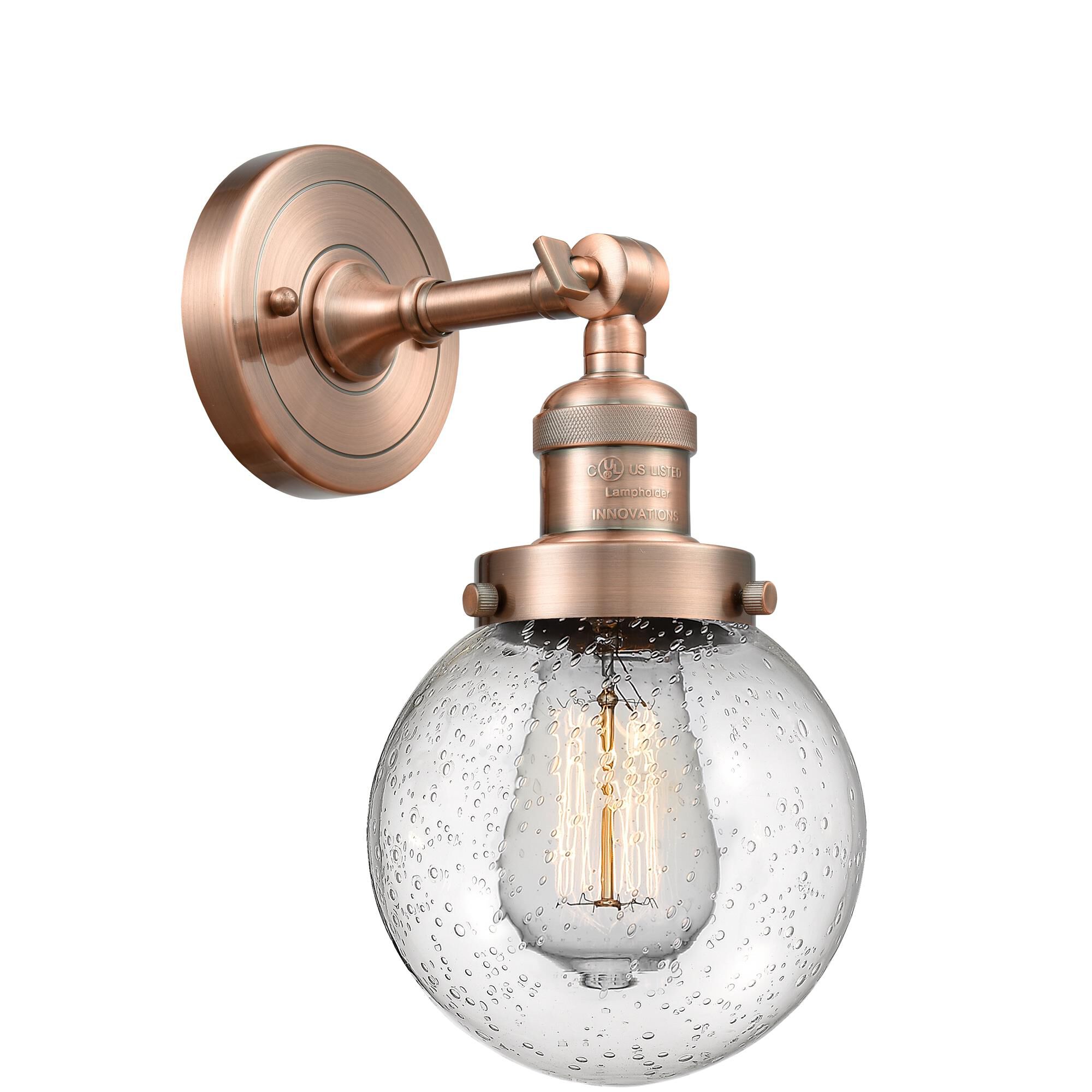 Shown in Antique Copper finish and Seedy glass and No Accent accent