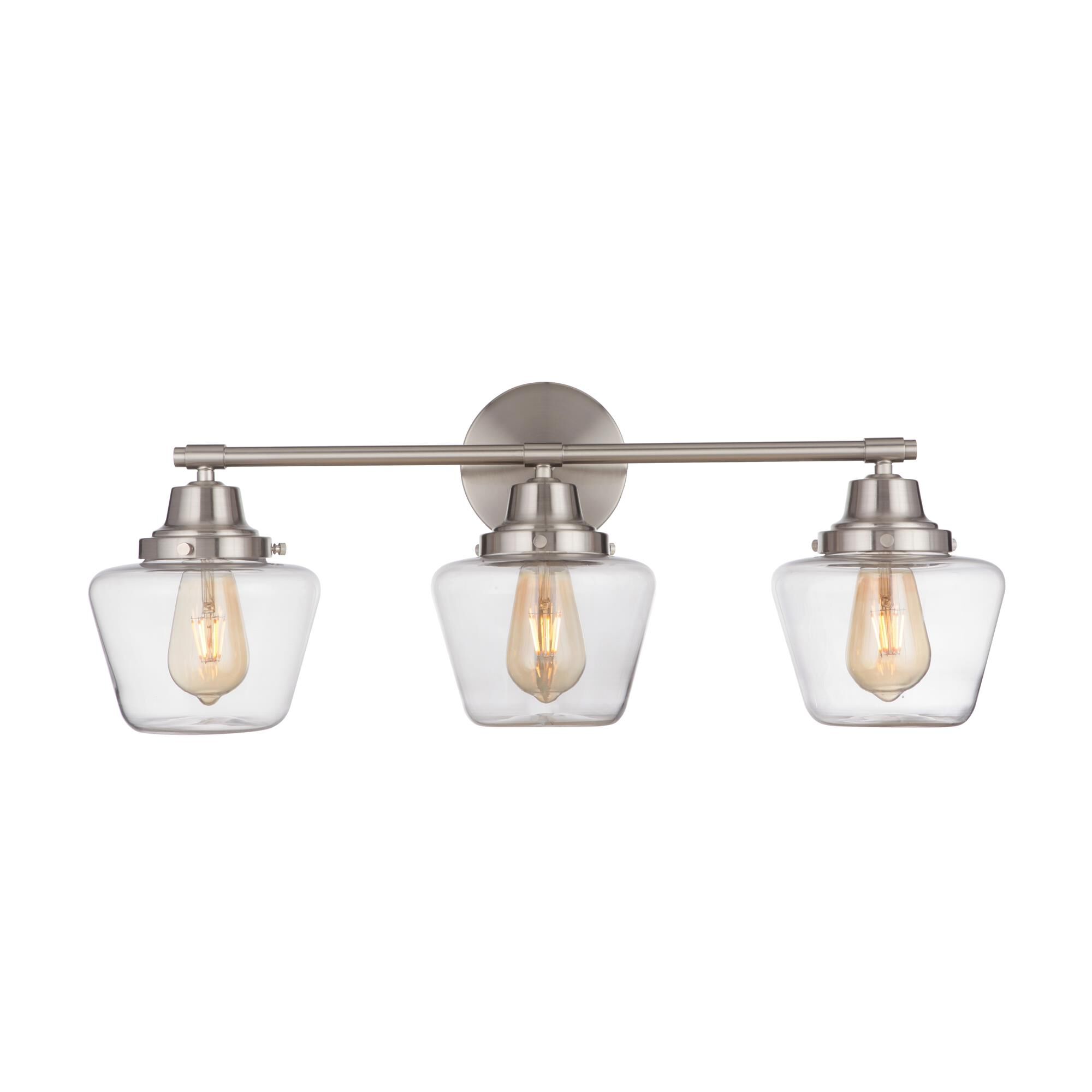 Shown in Brushed Polished Nickel finish and Clear glass and Glass shade