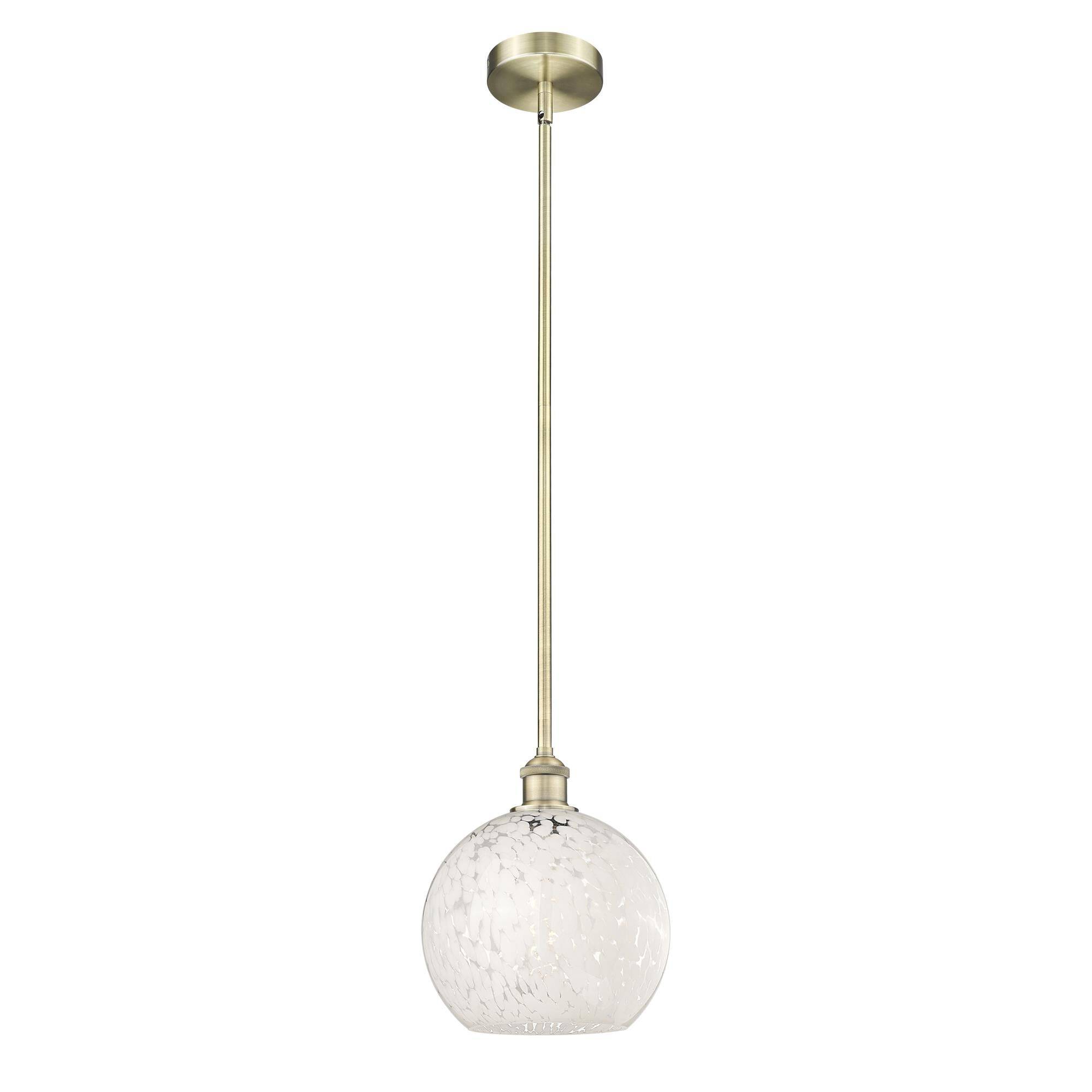 Shown in Antique Brass finish and White Mouchette glass