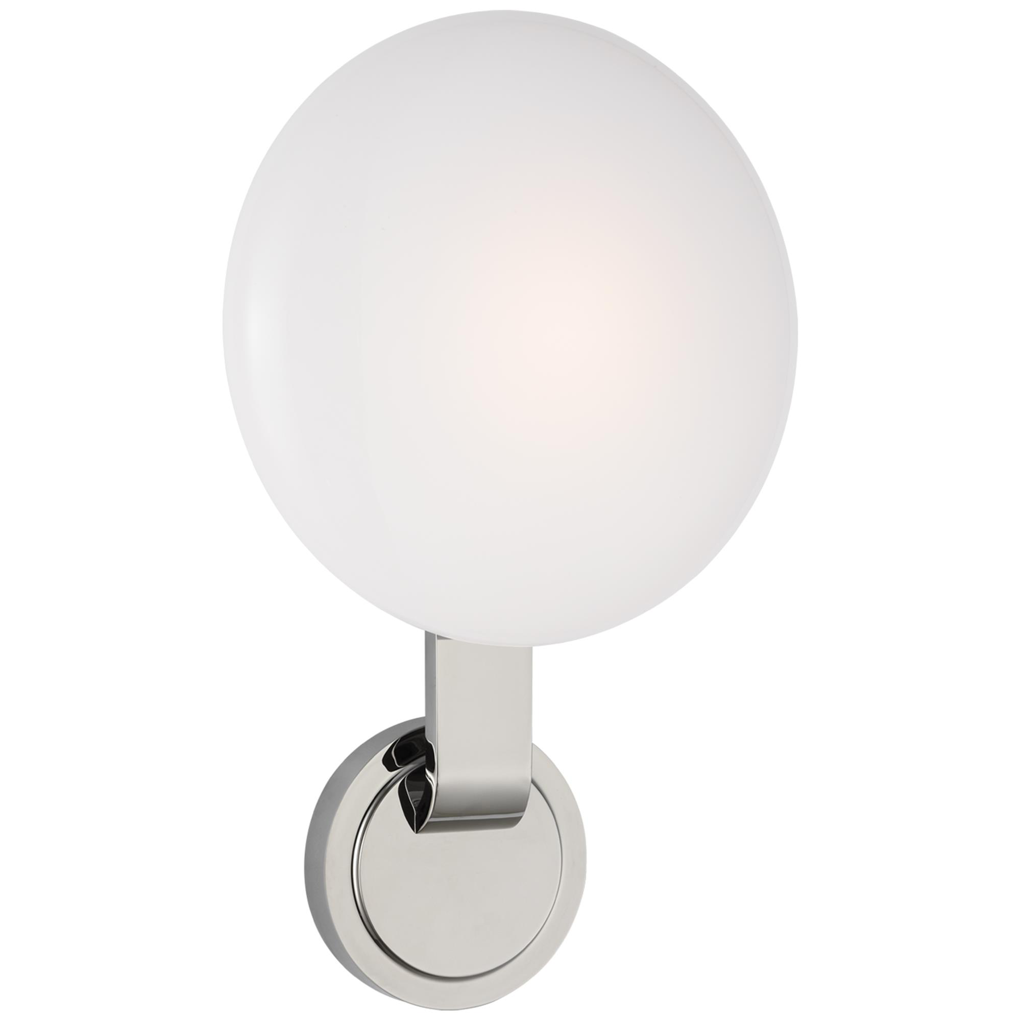 Shown in Polished Nickel finish and White glass