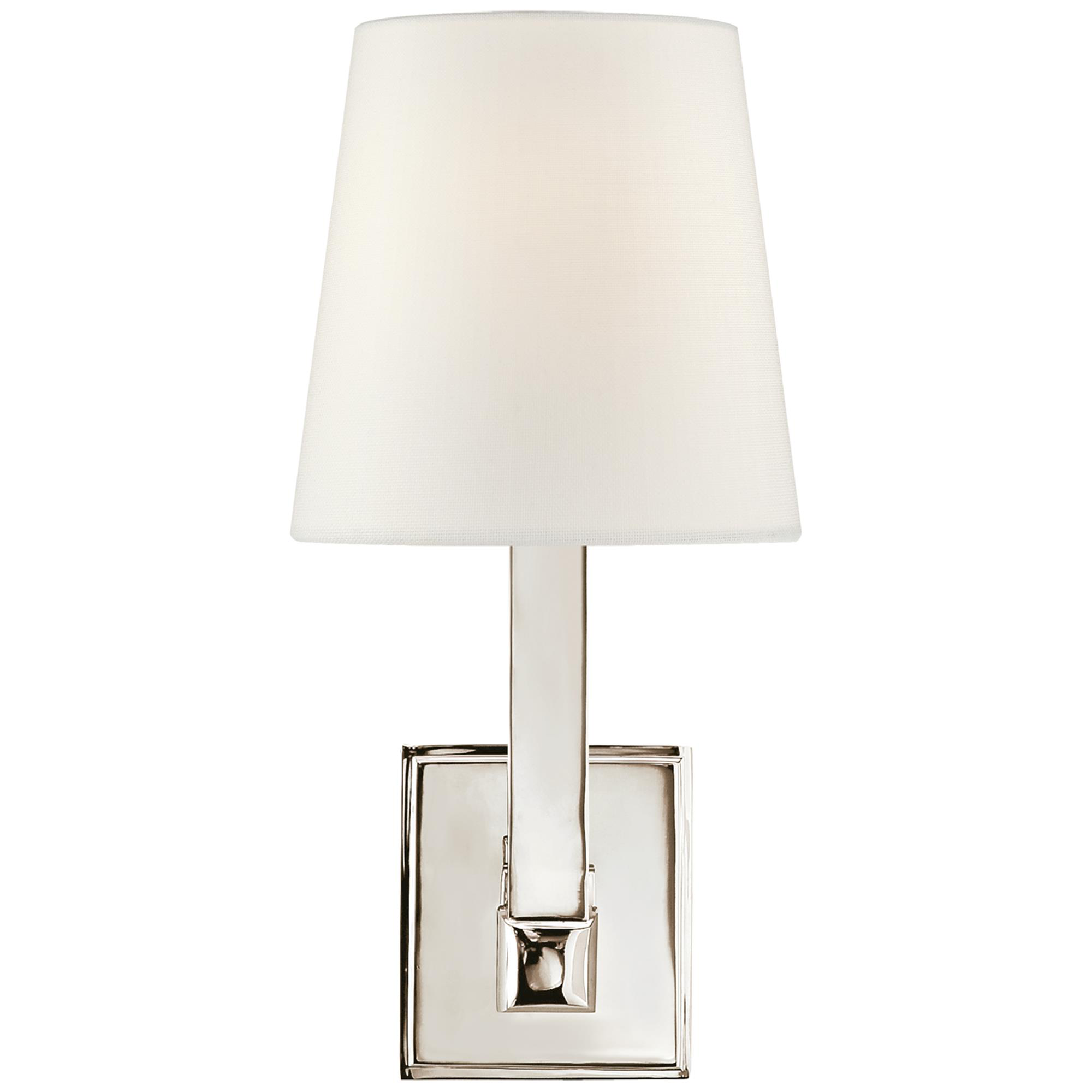 Shown in Polished Nickel finish and Linen shade